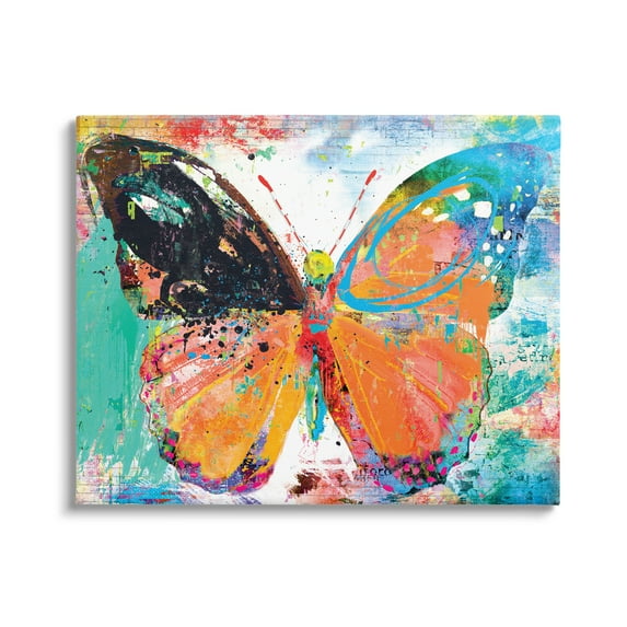 Stupell Industries Bold Butterfly Illustration Speckled Collage Style Paintings Gallery-Wrapped Canvas Print Wall Art, 48x36, by Porter Hastings