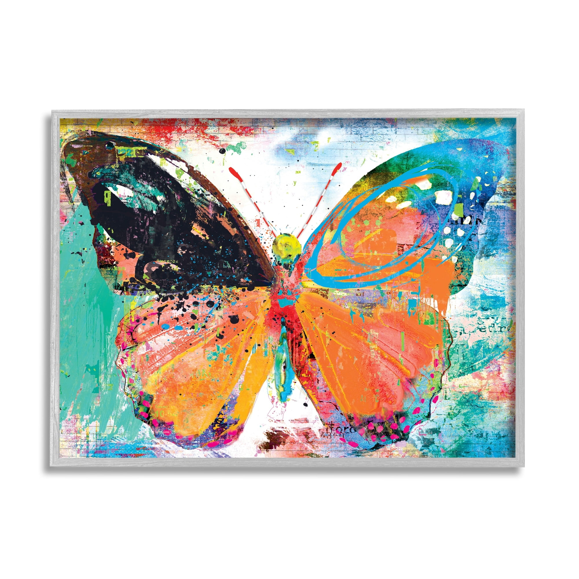 Stupell Industries Bold Butterfly Illustration Speckled Collage Style Paintings Gray Framed Art Print Wall Art, 14x11, by Porter Hastings