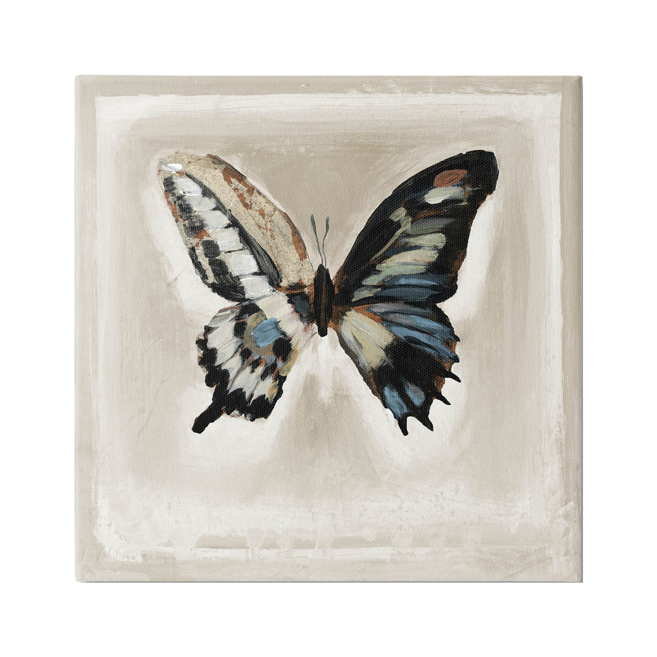 Bold Butterfly Insect Painting on Beige Canvas with Wooden Frame