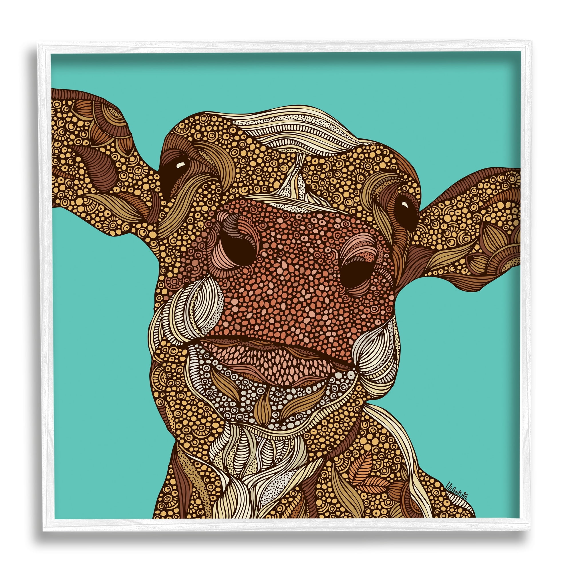 Stupell Industries Bold Calf Cow Intricate Inner Stripe Patterns Graphic Art White Framed Art Print Wall Art, Design by Valentina Harper