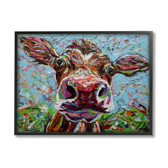 Stupell Industries Bold Cattle Cow Kaleidoscopic Layered Farm Painting Painting Black Framed Art Print Wall Art, Design by Carolee Vitaletti