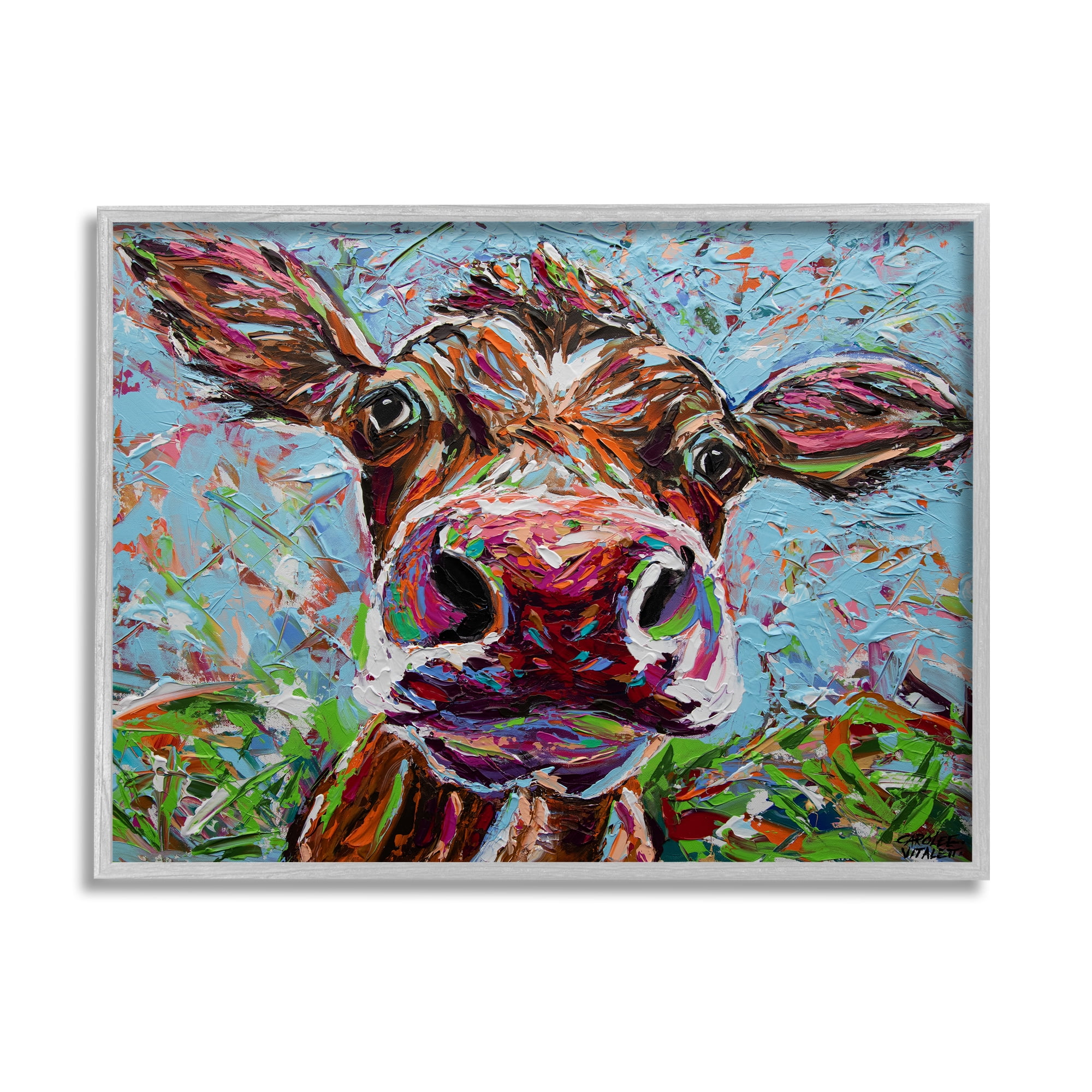 Colorful Cow Canvas Print with Gray Frame, 20 x 16