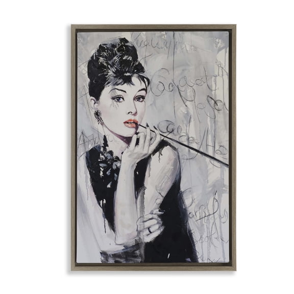 Stupell Industries Bold & Classic Audrey People Painting Brown Floater Framed Canvas Art Print Wall Art, 17 x 25