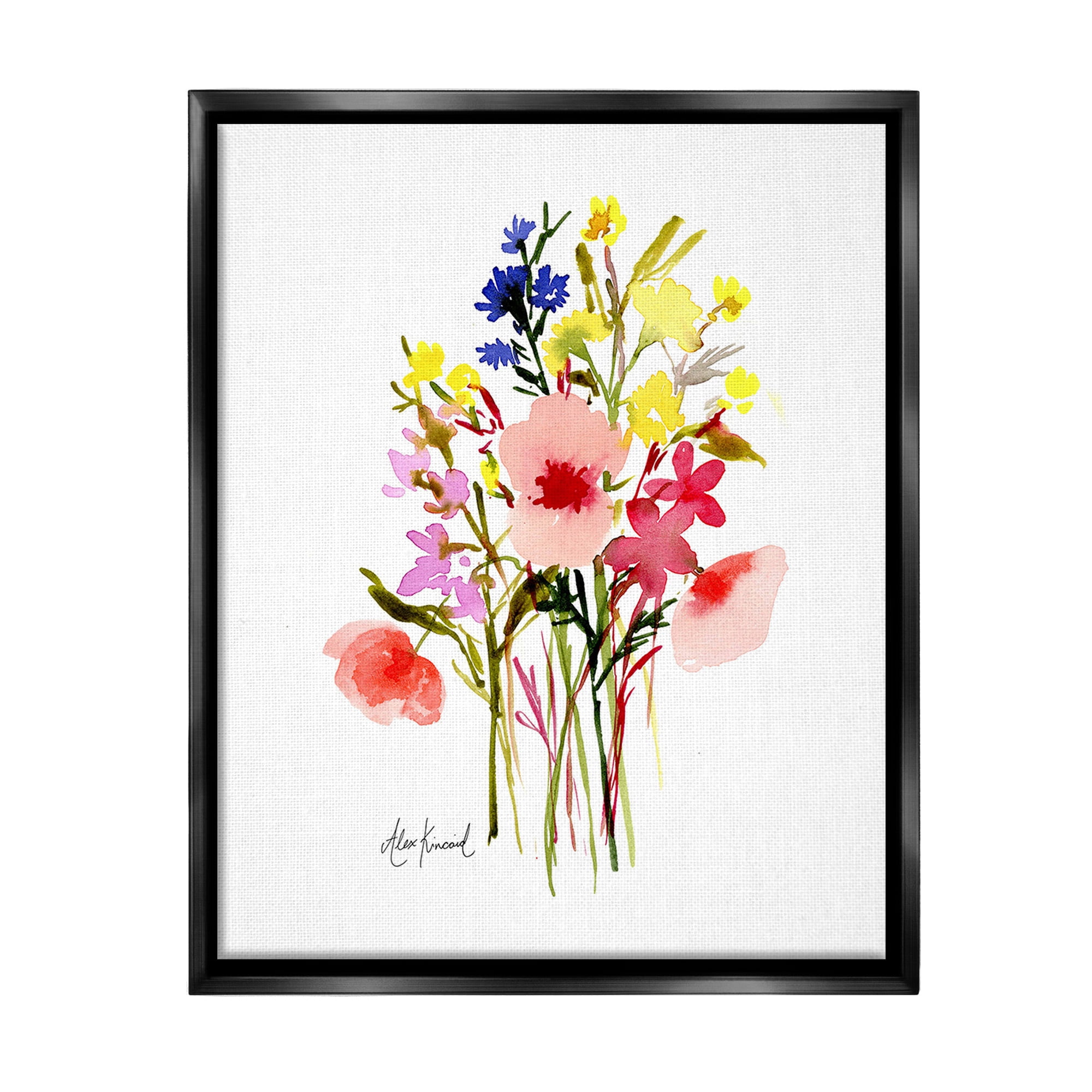 Stupell Industries Bold Cottage Bunches Botanical & Floral Painting Black Floater Framed Canvas Art Print Wall Art, 17 x 21