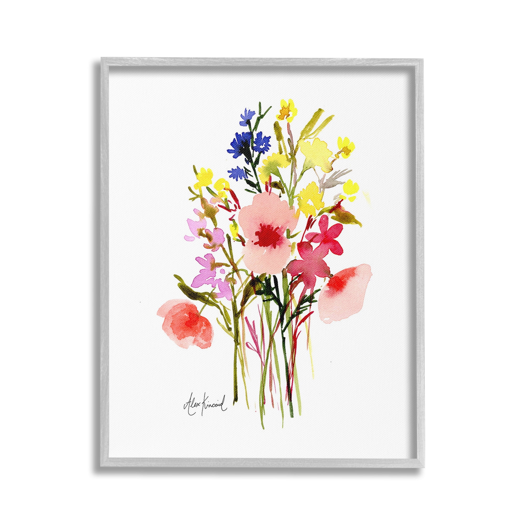 Stupell Industries Bold Cottage Bunches Botanical & Floral Painting Gray Framed Art Print Wall Art, 16 x 20
