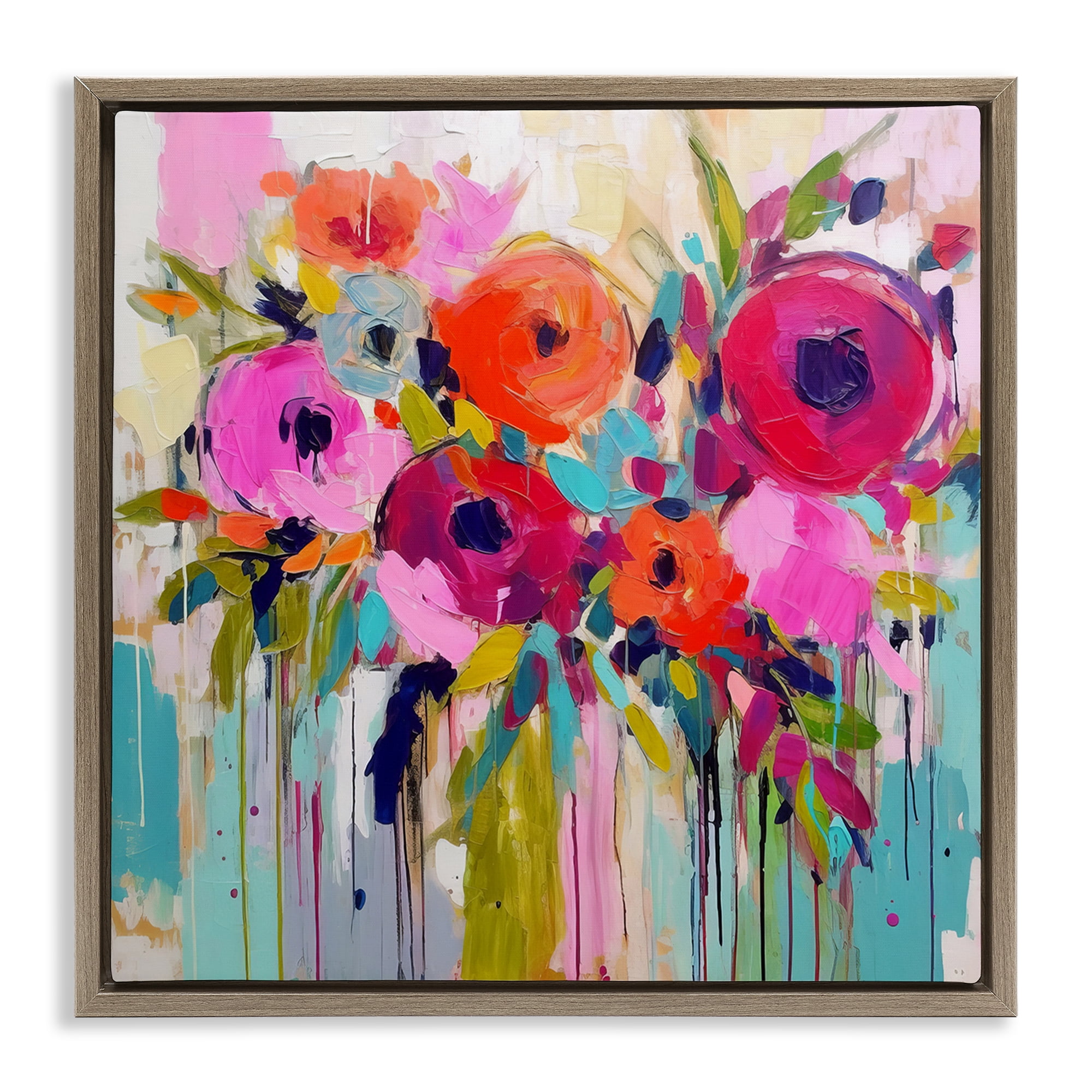 Stupell Industries Bold Drip Roses Plants & Flowers Painting Brown Floater Framed Canvas Art Print Wall Art, 18 x 18