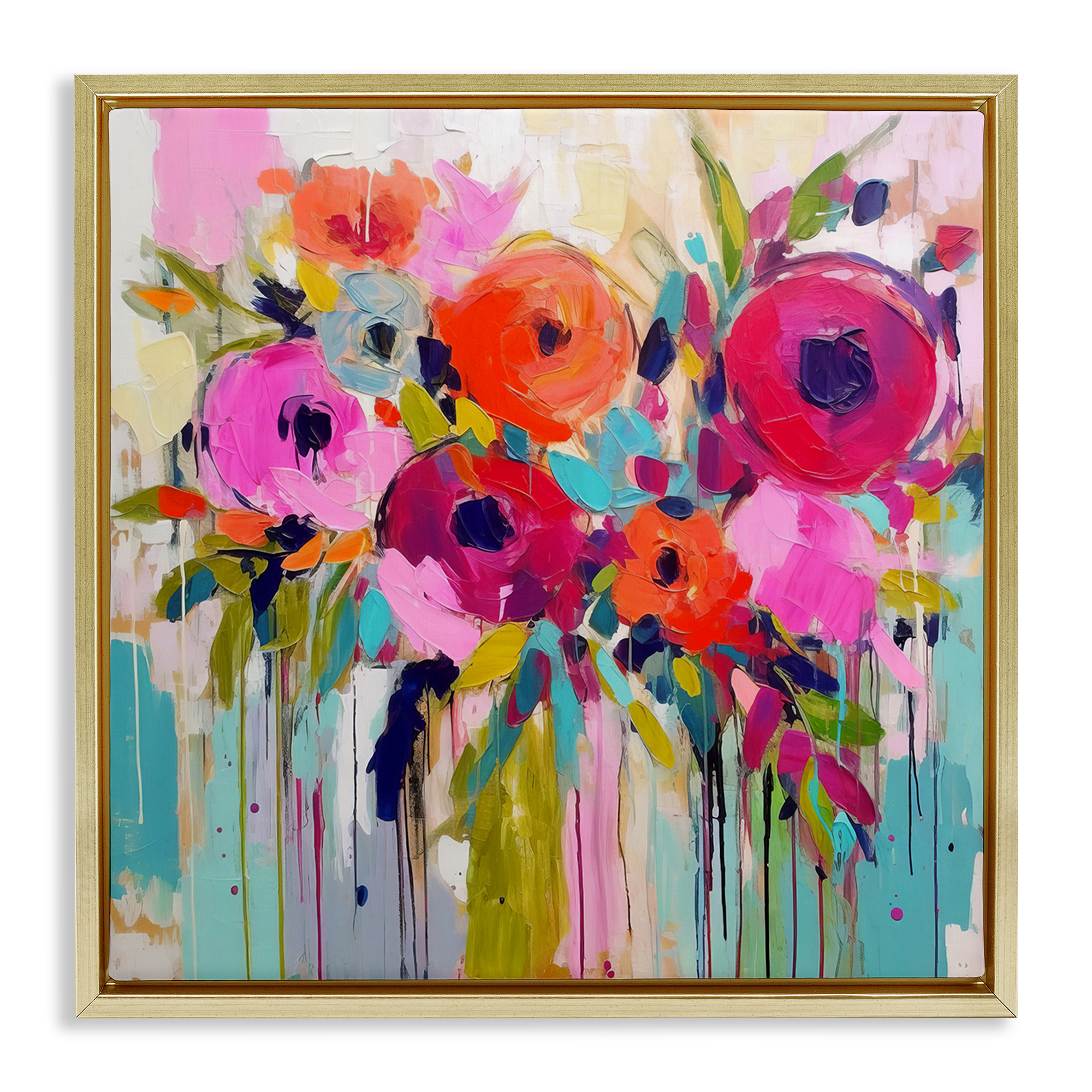 Stupell Industries Bold Drip Roses Plants & Flowers Painting Gold Floater Framed Canvas Art Print Wall Art, 18 x 18