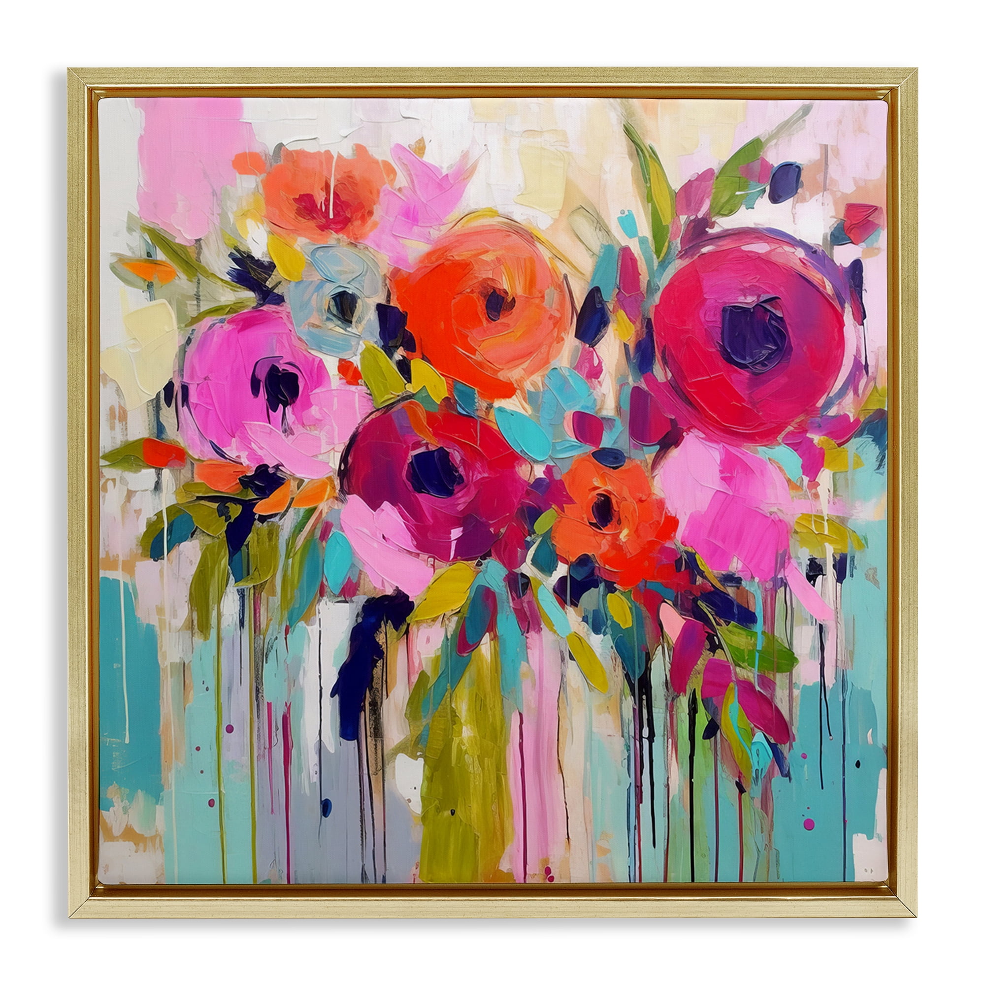 Stupell Industries Bold Drip Roses Plants & Flowers Painting Gold Floater Framed Canvas Art Print Wall Art, 25 x 25