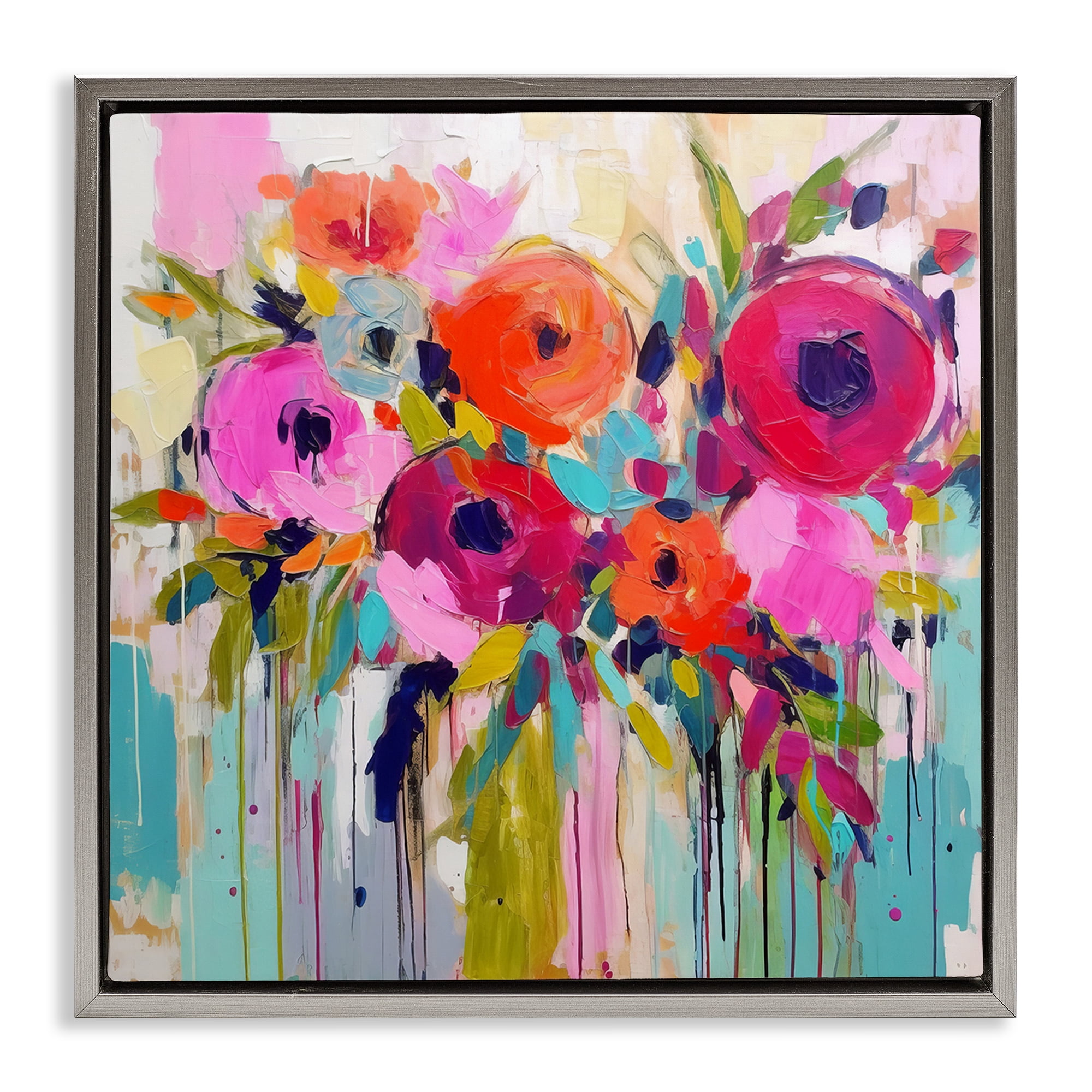 Stupell Industries Bold Drip Roses Plants & Flowers Painting Gray ...