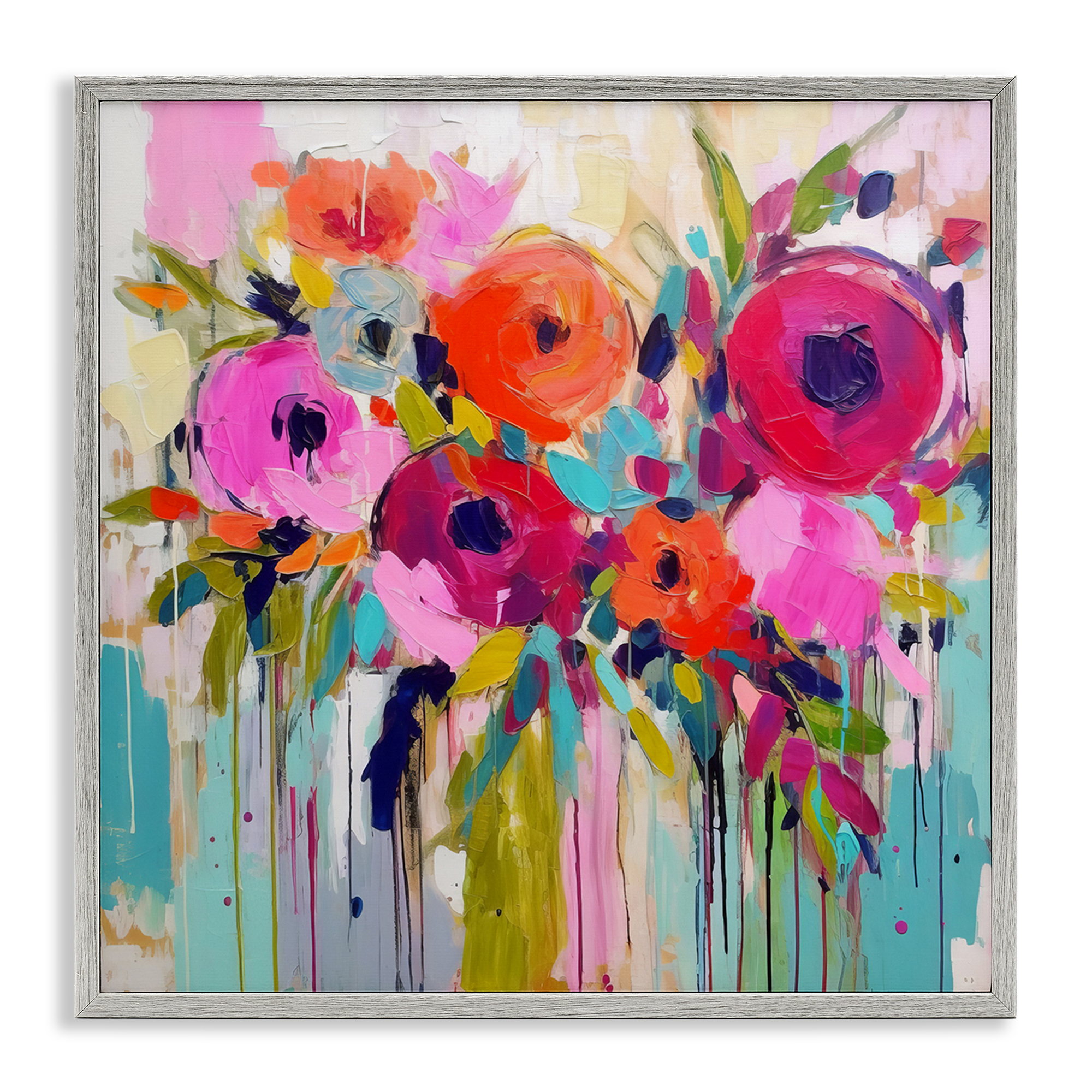 Stupell Industries Bold Drip Roses Plants & Flowers Painting Gray Framed Art Print Wall Art, 17 x 17