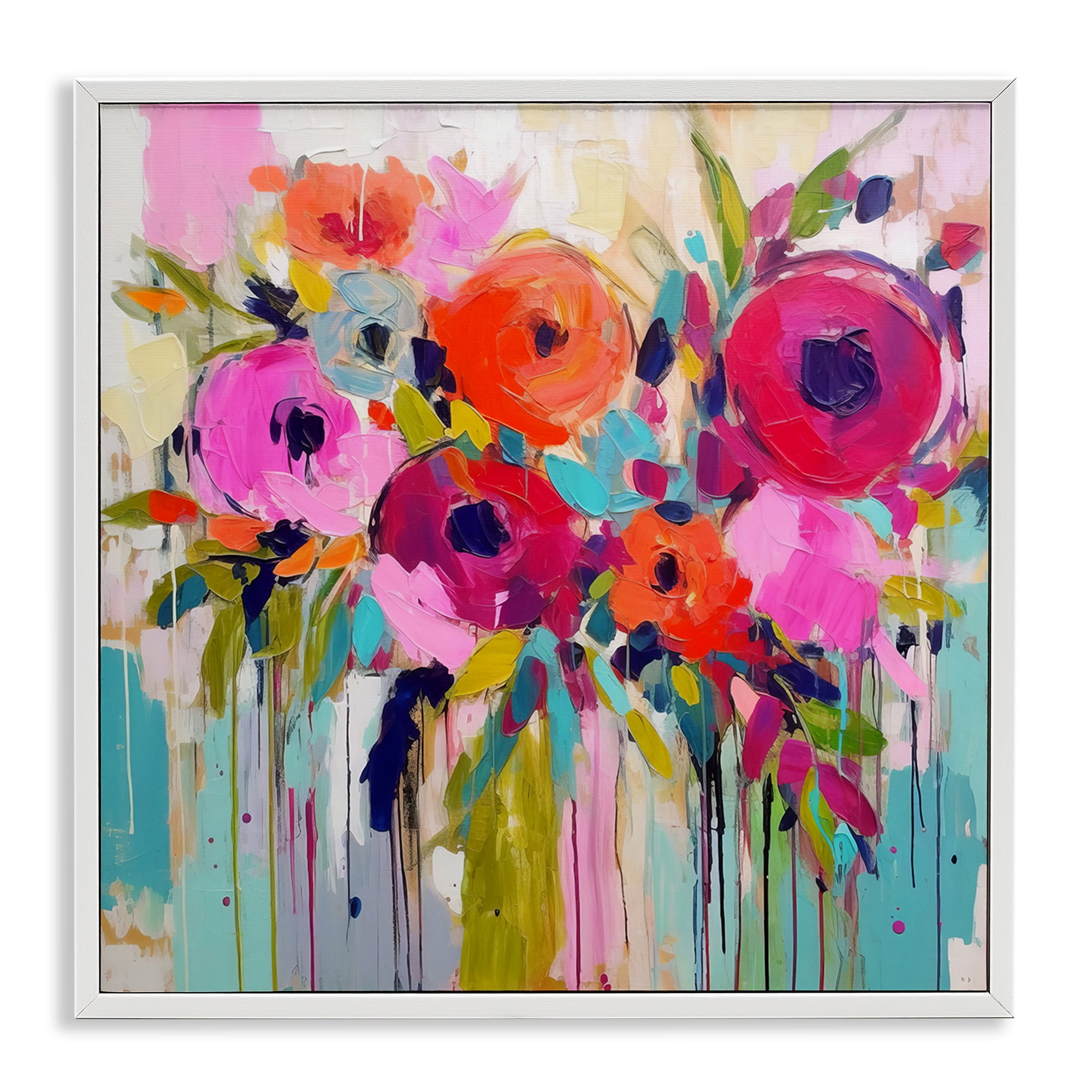 Stupell Industries Bold Drip Roses Plants & Flowers Painting White Framed Art Print Wall Art, 17 x 17