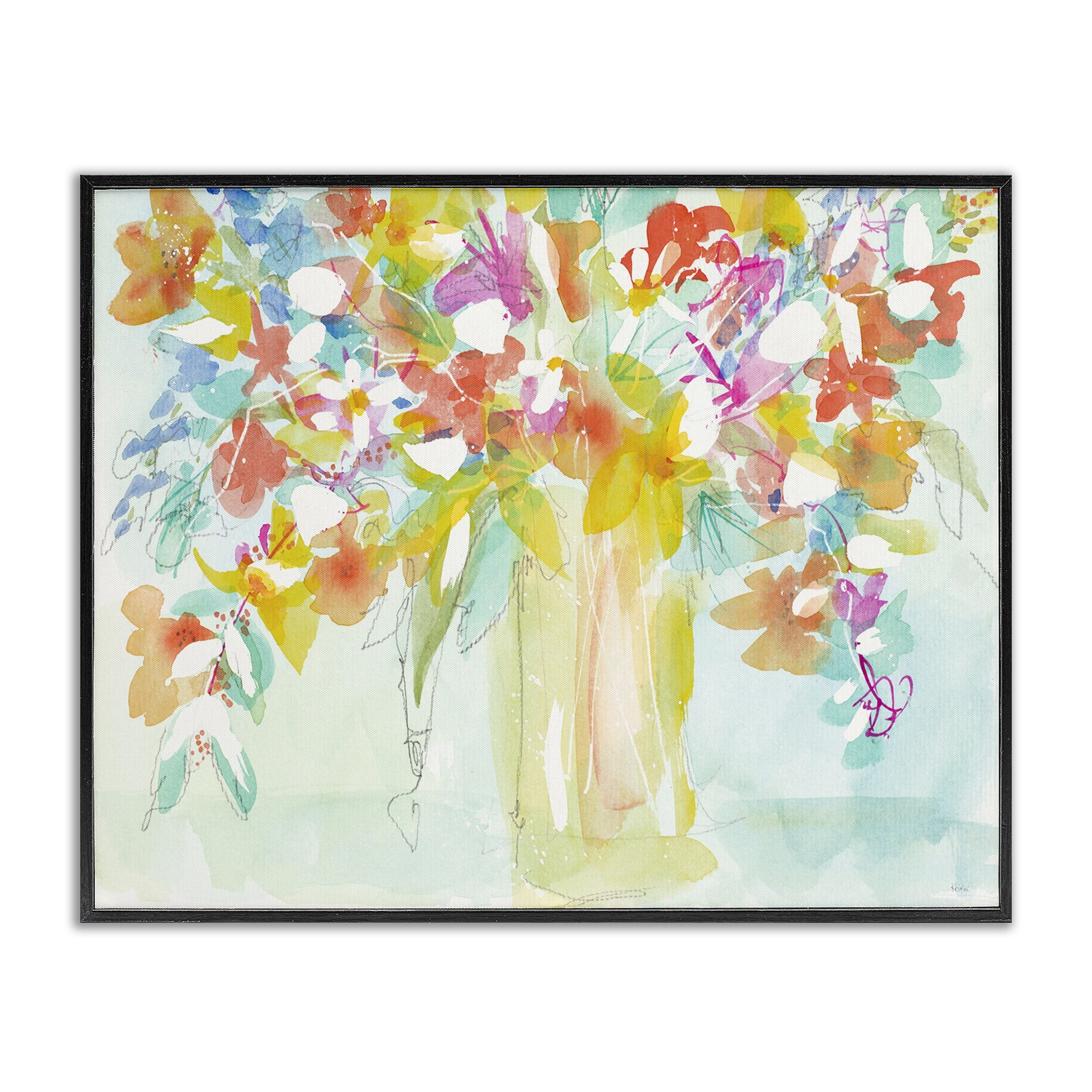 Stupell Industries Bold Eclectic Bouquet Botanical & Floral Painting Black Framed Art Print Wall Art, 20 x 16