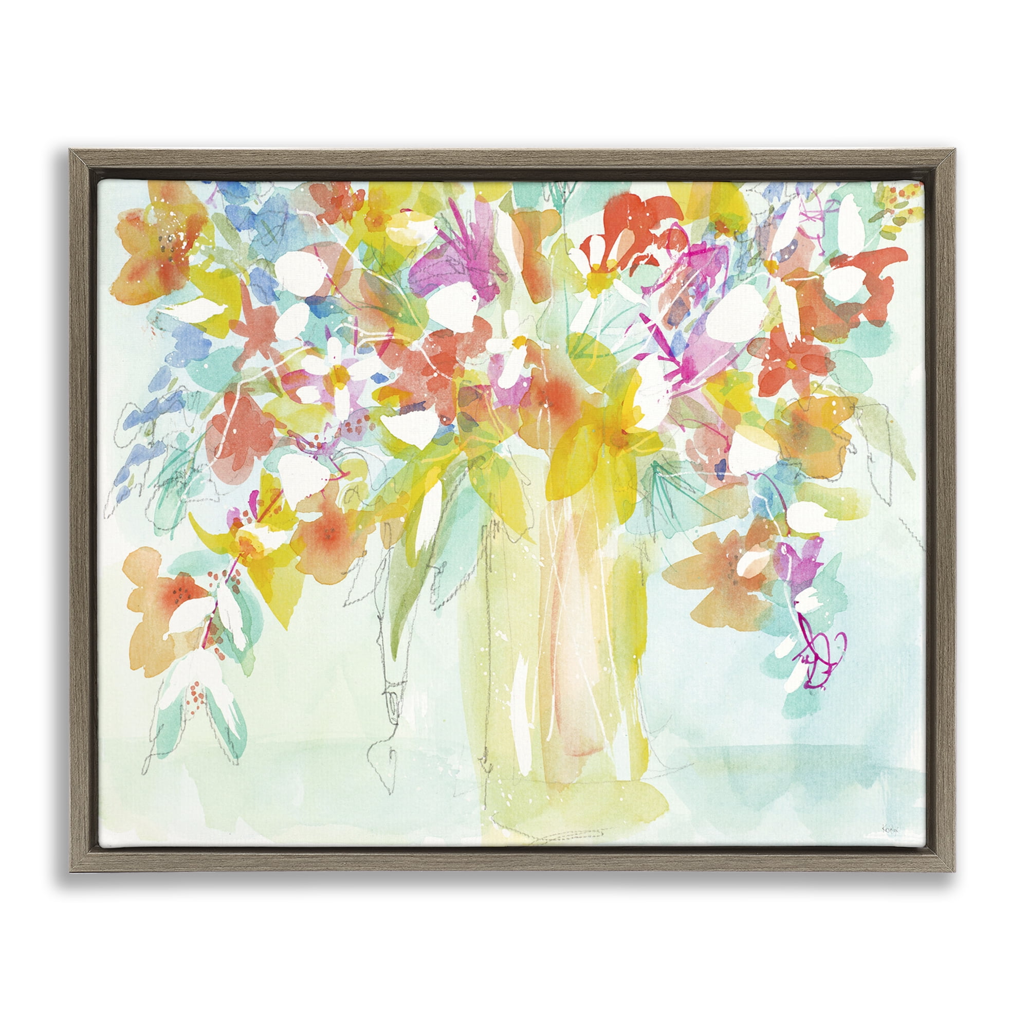 Stupell Industries Bold Eclectic Bouquet Botanical & Floral Painting Brown Floater Framed Art Print Wall Art, 21 x 17