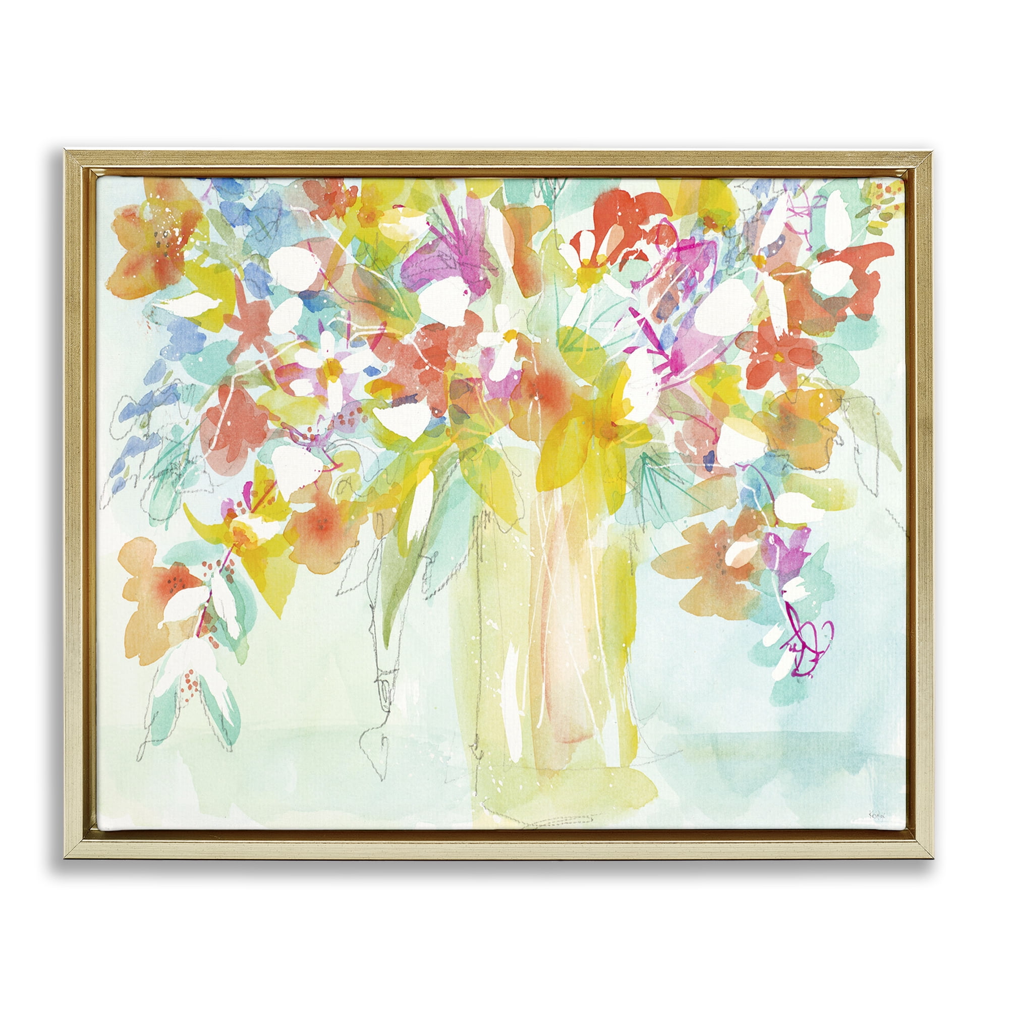 Stupell Industries Bold Eclectic Bouquet Botanical & Floral Painting Gold Floater Framed Art Print Wall Art, 31 x 25