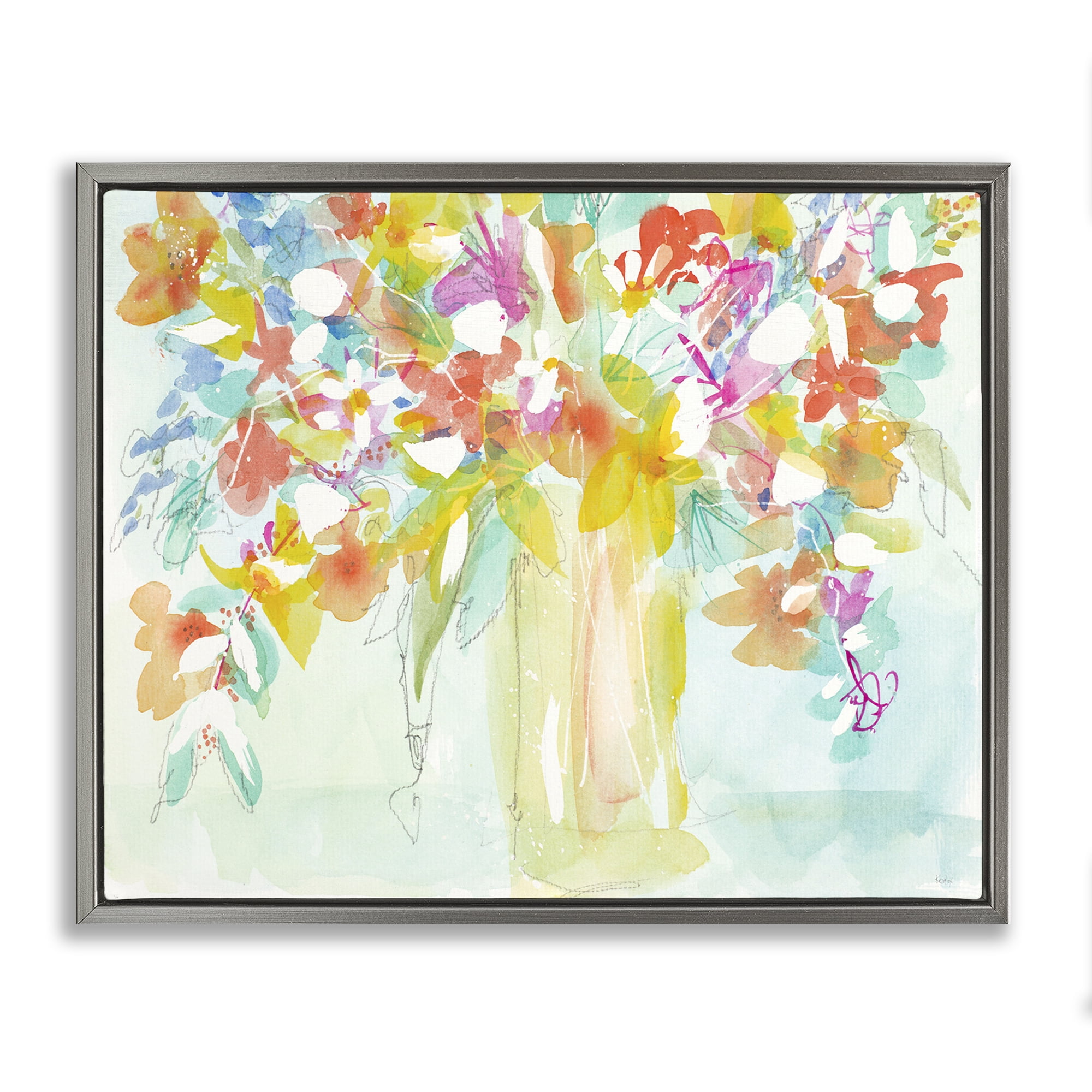 Stupell Industries Bold Eclectic Bouquet Botanical & Floral Painting Gray Floater Framed Art Print Wall Art, 31 x 25