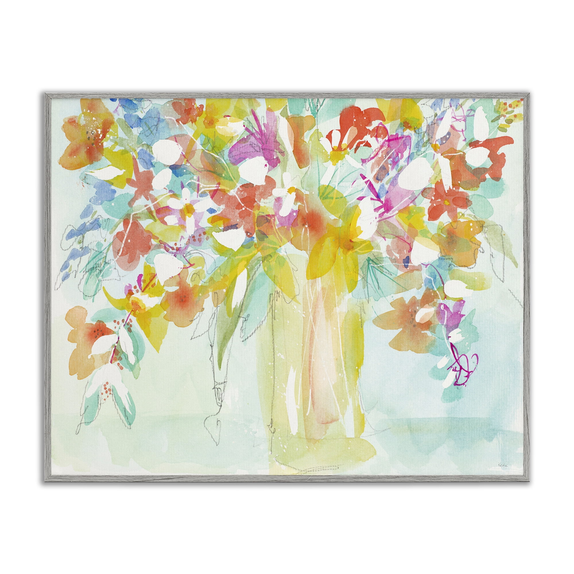 Stupell Industries Bold Eclectic Bouquet Botanical & Floral Painting Gray Framed Art Print Wall Art, 14 x 11