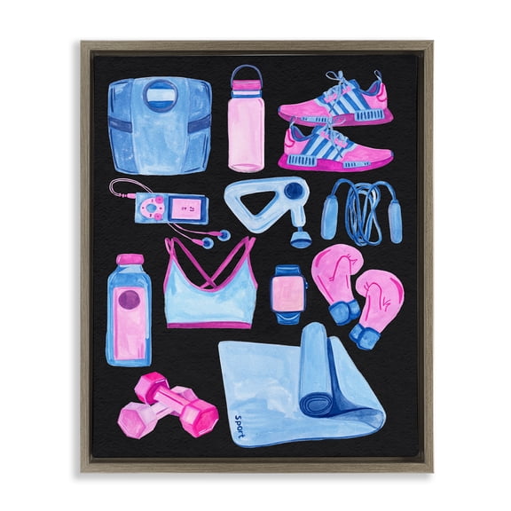 Stupell Industries Bold Exercise Equipment Sports Painting Brown Floater Framed Canvas Art Print Wall Art, 25 x 31
