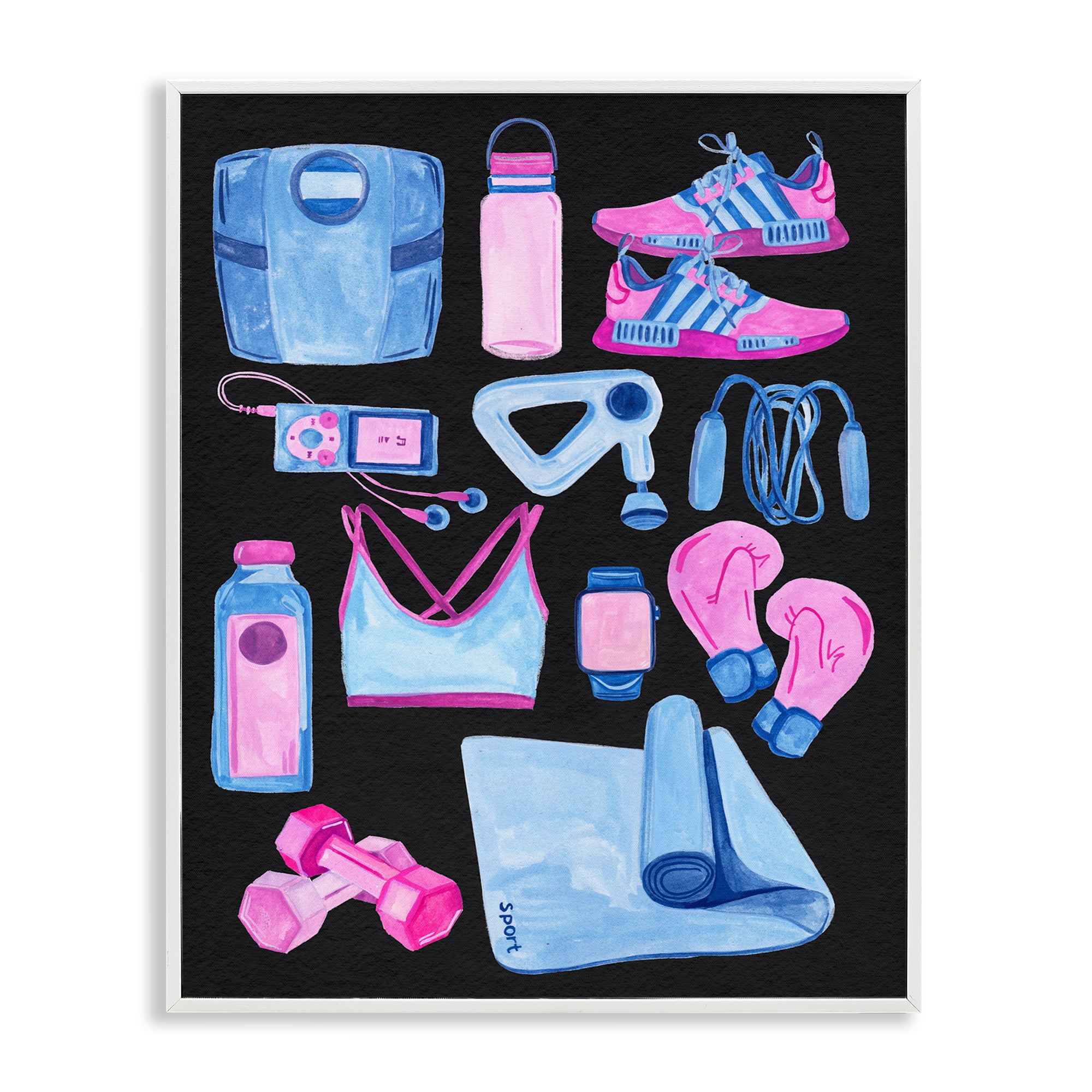 Stupell Industries Bold Exercise Equipment Sports Painting White Framed Art Print Wall Art, 16 x 20