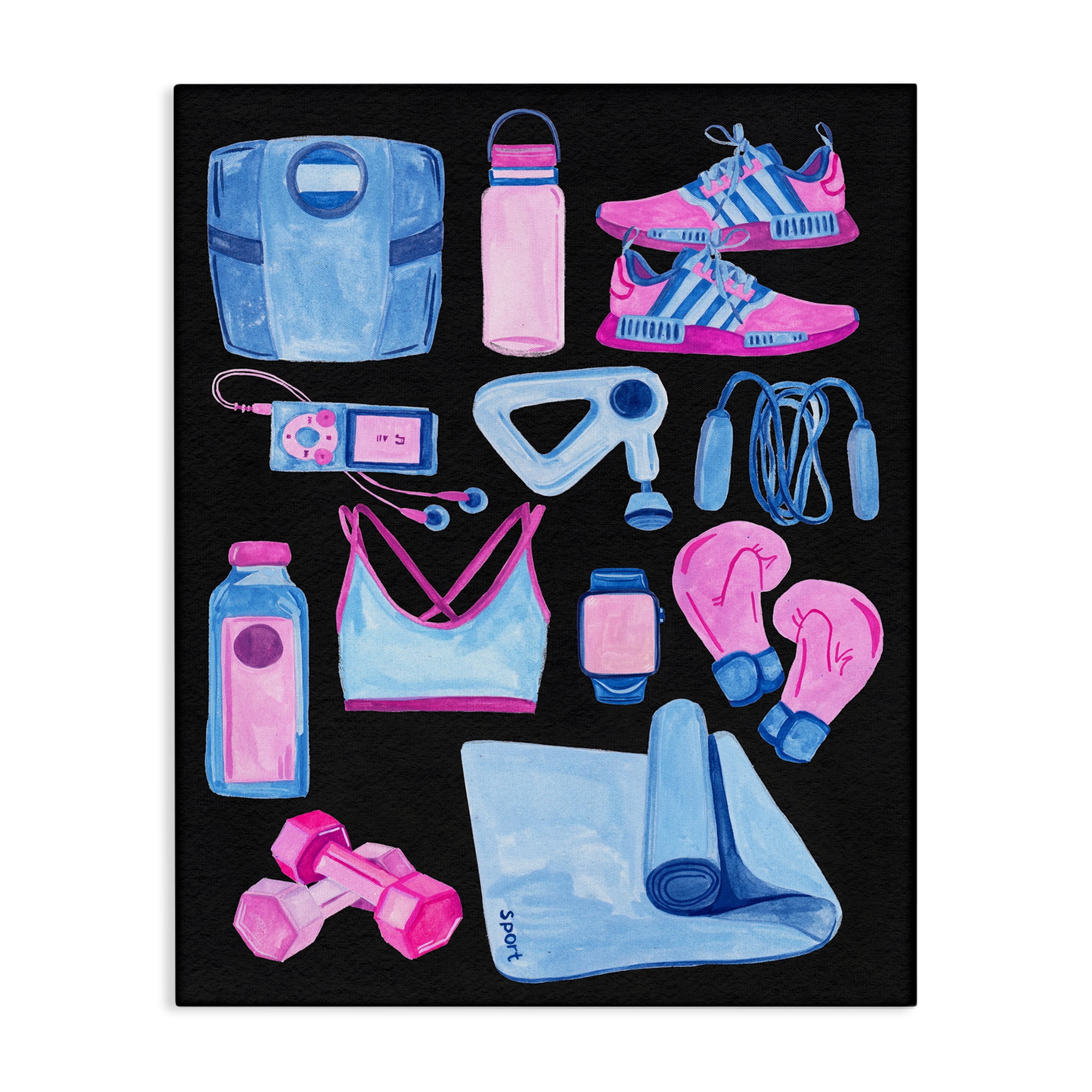 Stupell Industries Bold Exercise Equipment Sports Painting Wrapped Canvas Art Print Wall Art, 36 x 48