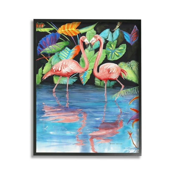 Stupell Industries Bold Flamingos Reflection Animals & Insects Painting Black Framed Art Print Wall Art, 11 x 14