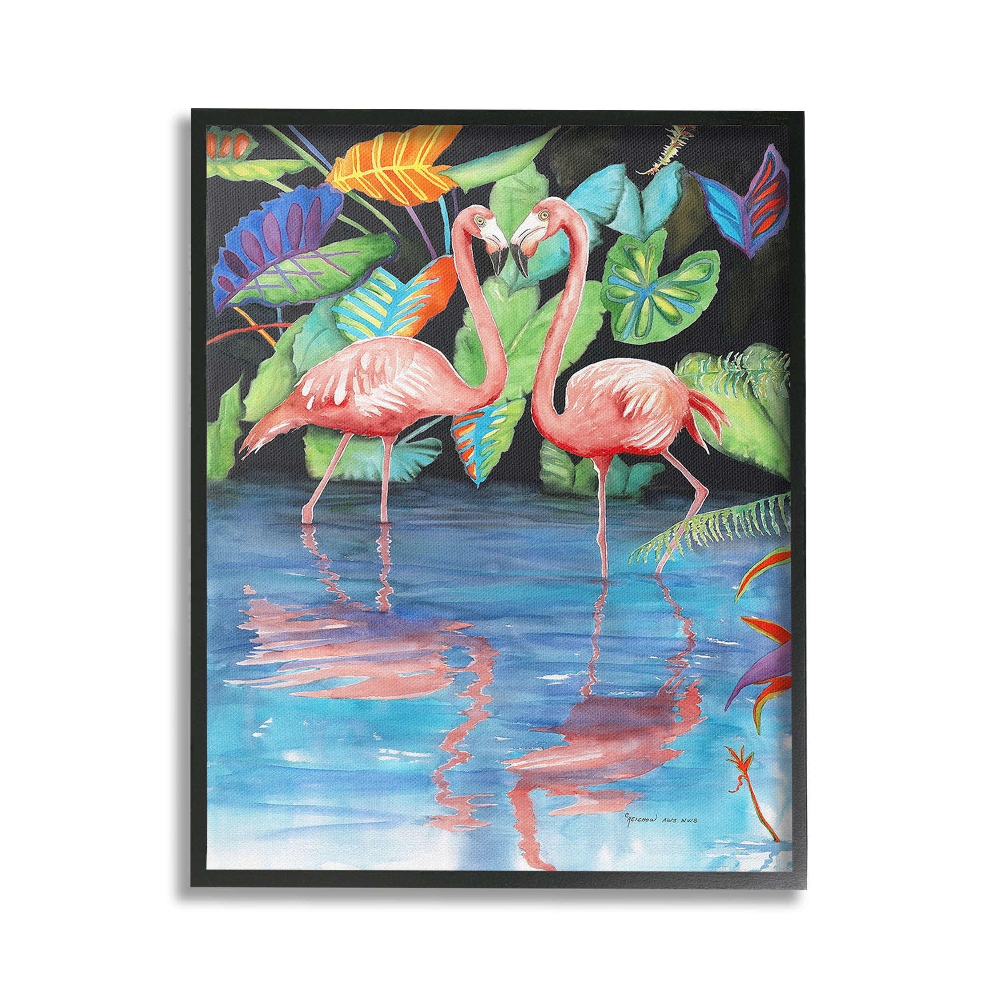 Stupell Industries Bold Flamingos Reflection Animals & Insects Painting Black Framed Art Print Wall Art, 24 x 30