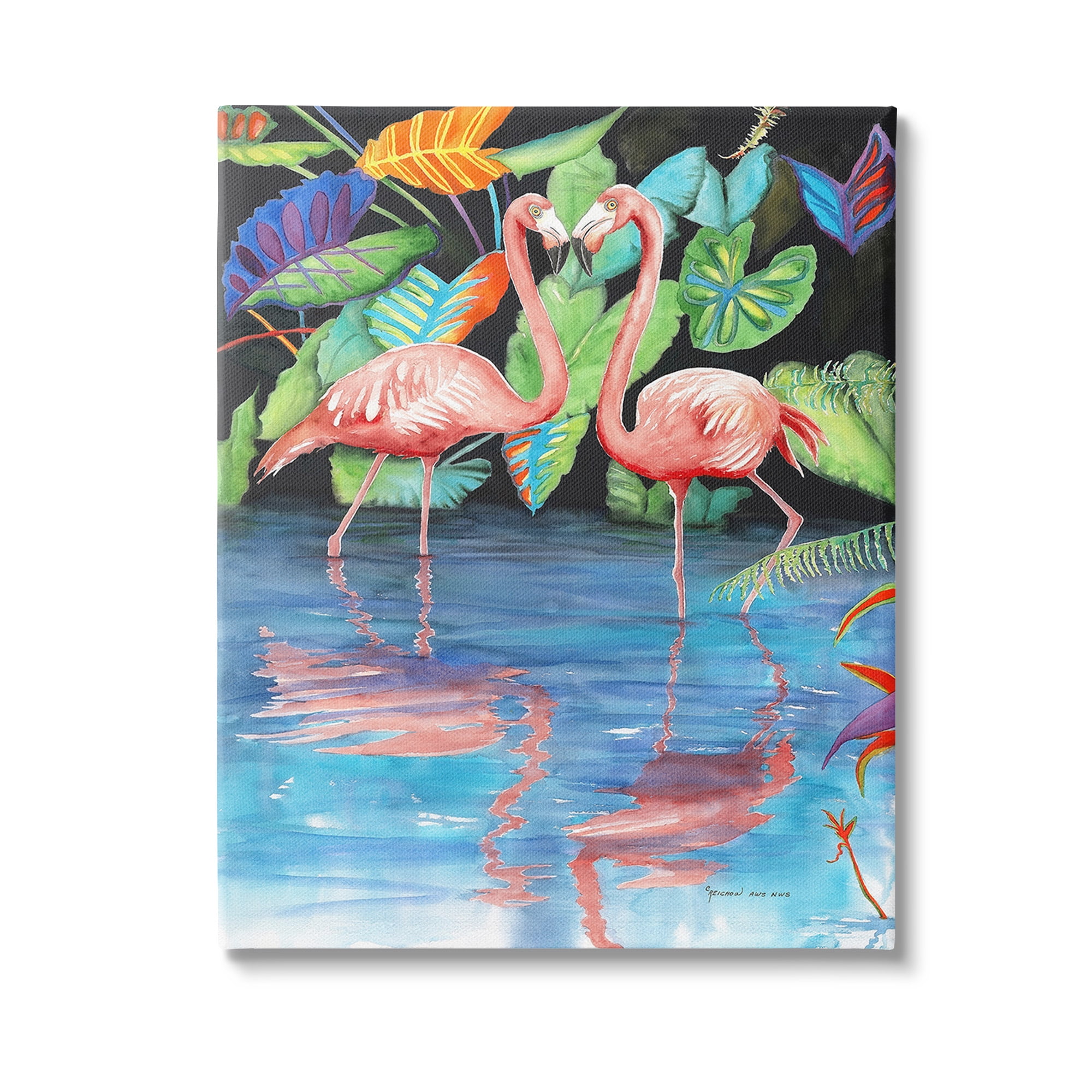 Tropical Flamingos Reflection Canvas Art Print, 16 x 20