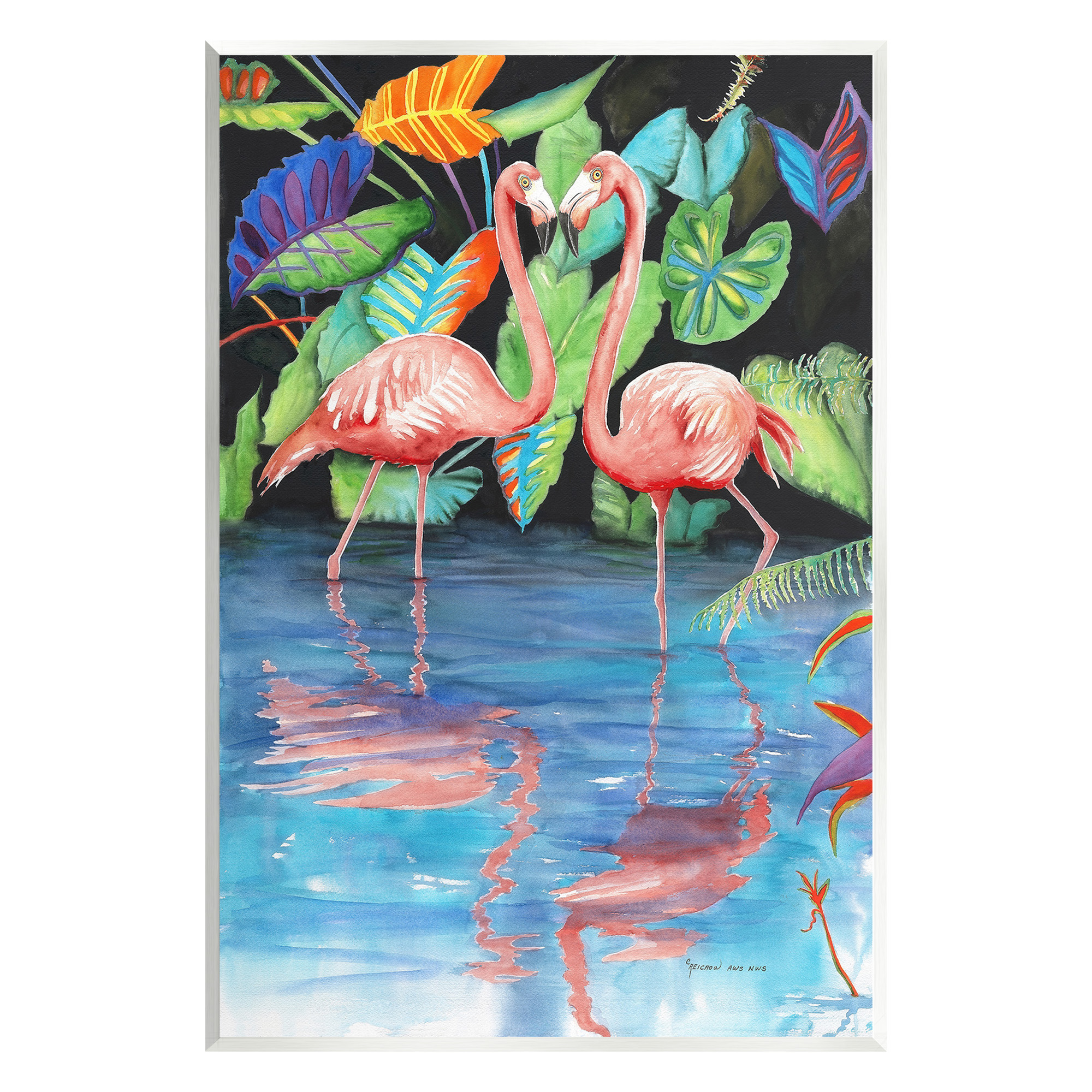 Stupell Industries Bold Flamingos Reflection Animals & Insects Painting Unframed Art Print Wall Art, 13 x 19