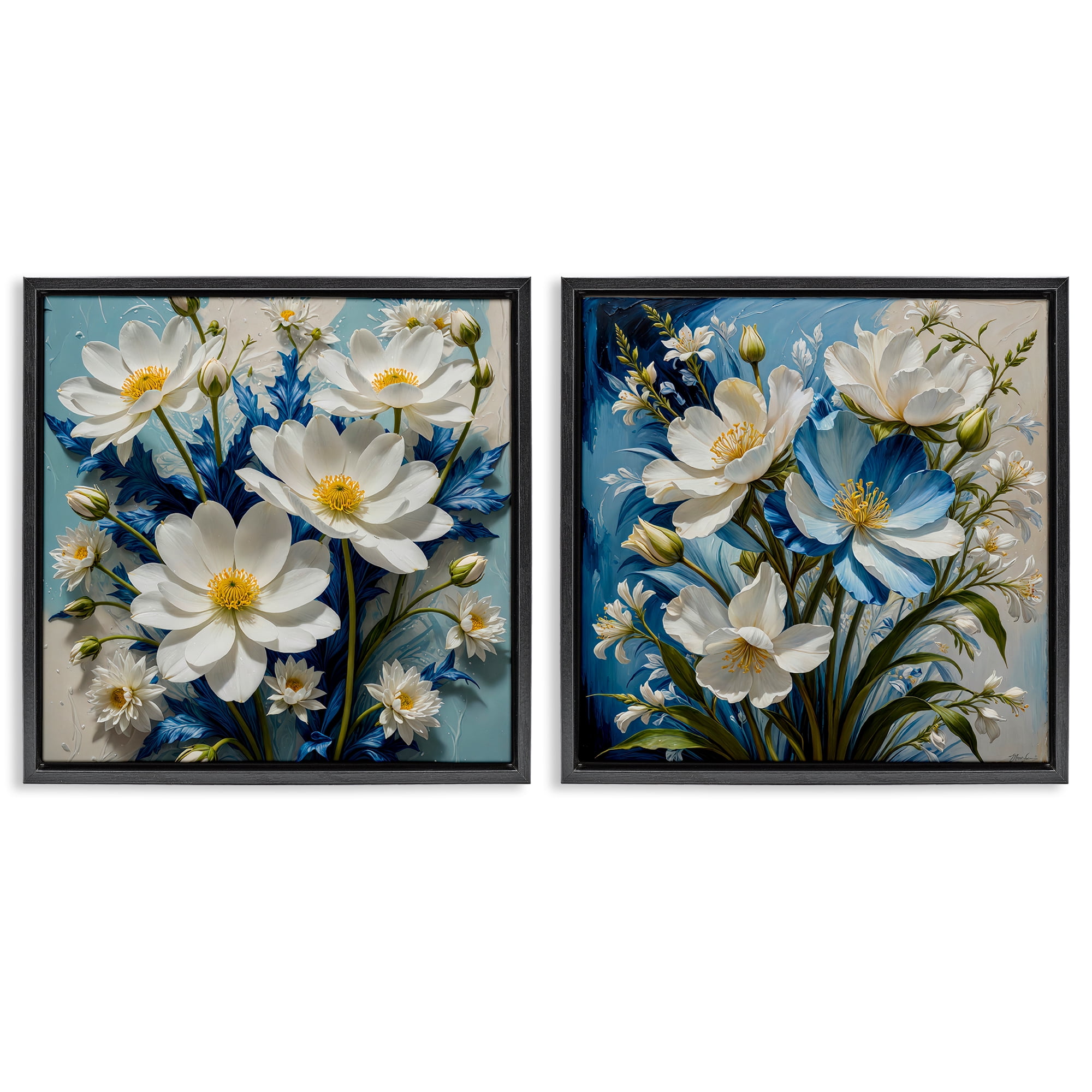 Stupell Industries Bold Floral Bunches Floral & Botanical Painting Black Floater Framed Canvas Art Print Wall Art, 18 x 18, Set of 2