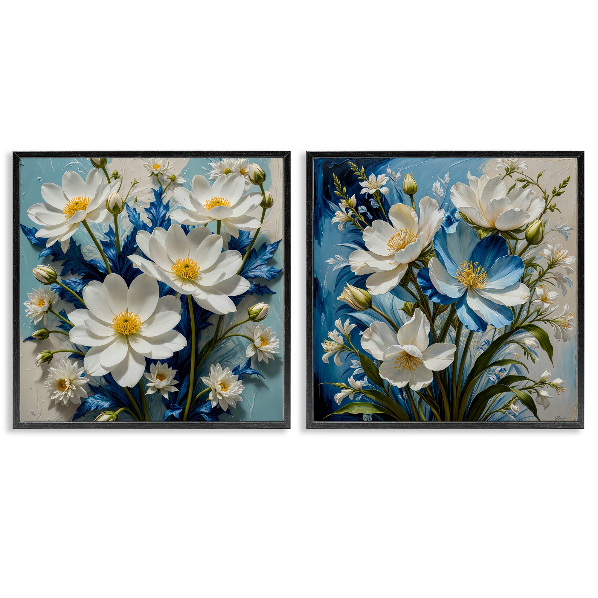 Stupell Industries Bold Floral Bunches Floral & Botanical Painting Black Framed Art Print Wall Art, 24 x 24, Set of 2