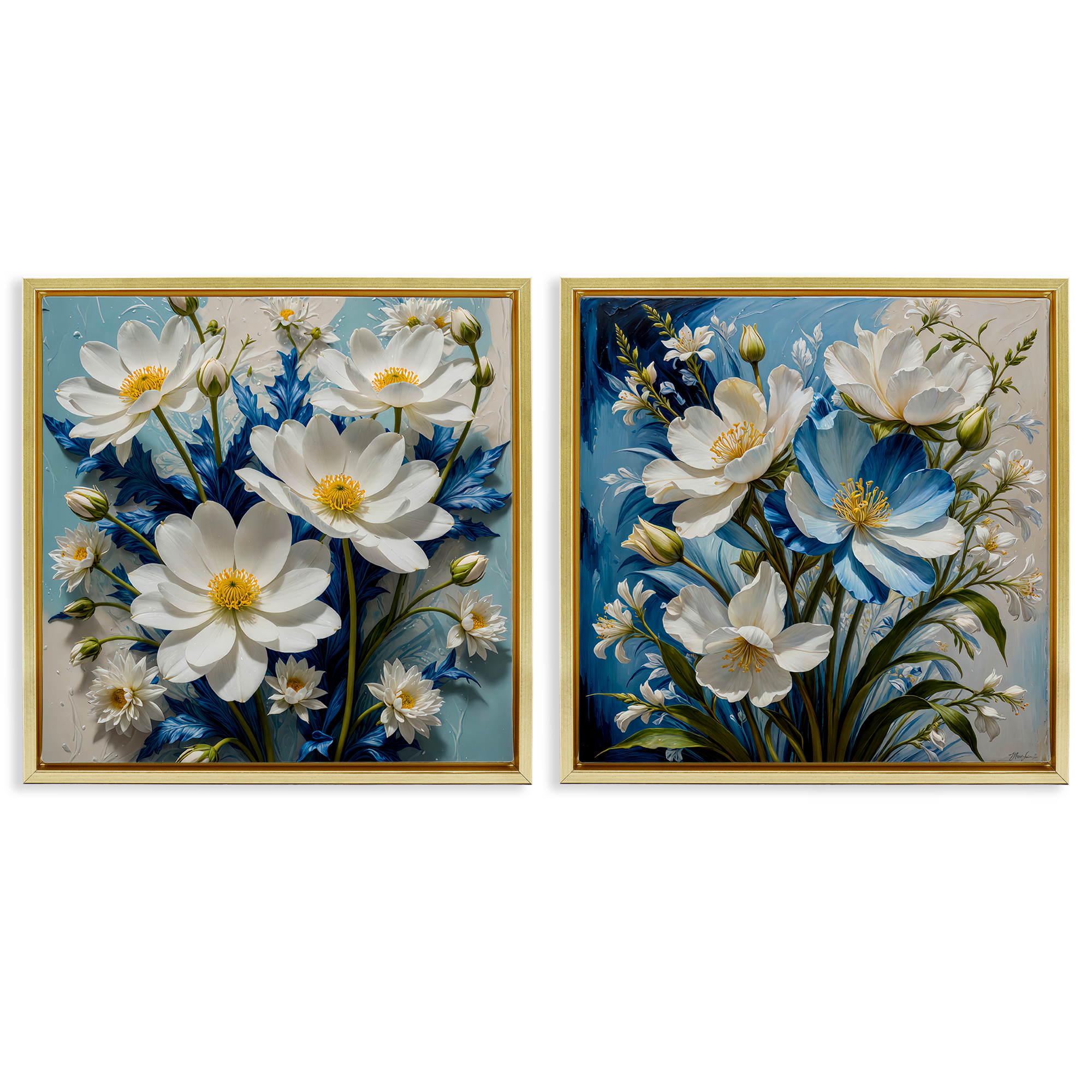 Stupell Industries Bold Floral Bunches Floral & Botanical Painting Gold Floater Framed Canvas Art Print Wall Art, 18 x 18, Set of 2