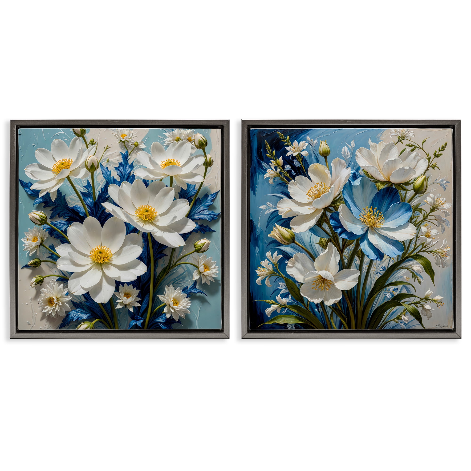 Stupell Industries Bold Floral Bunches Floral & Botanical Painting Gray Floater Framed Canvas Art Print Wall Art, 25 x 25, Set of 2