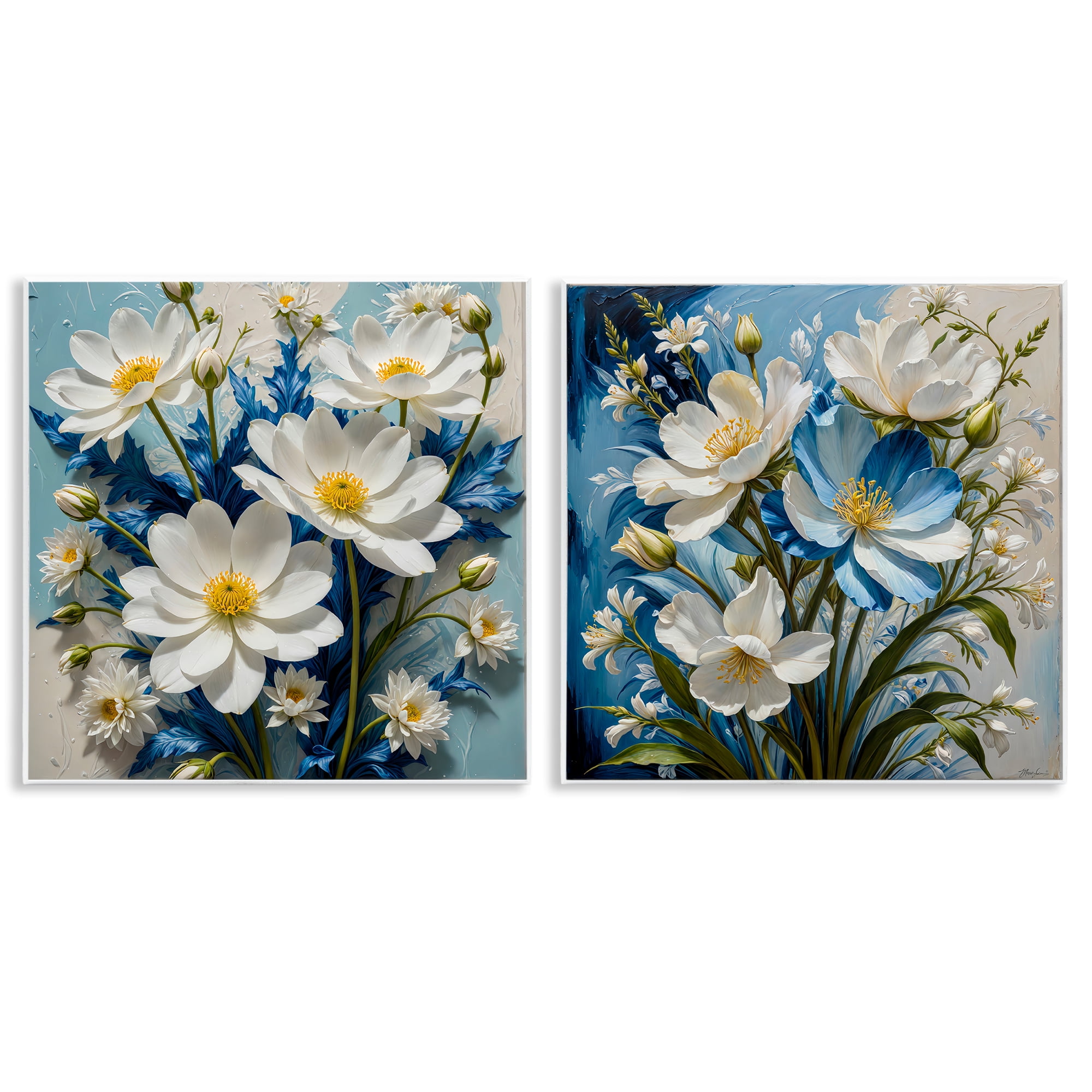 Stupell Industries Bold Floral Bunches Floral & Botanical Painting Unframed Art Print Wall Art, 12 x 12, Set of 2