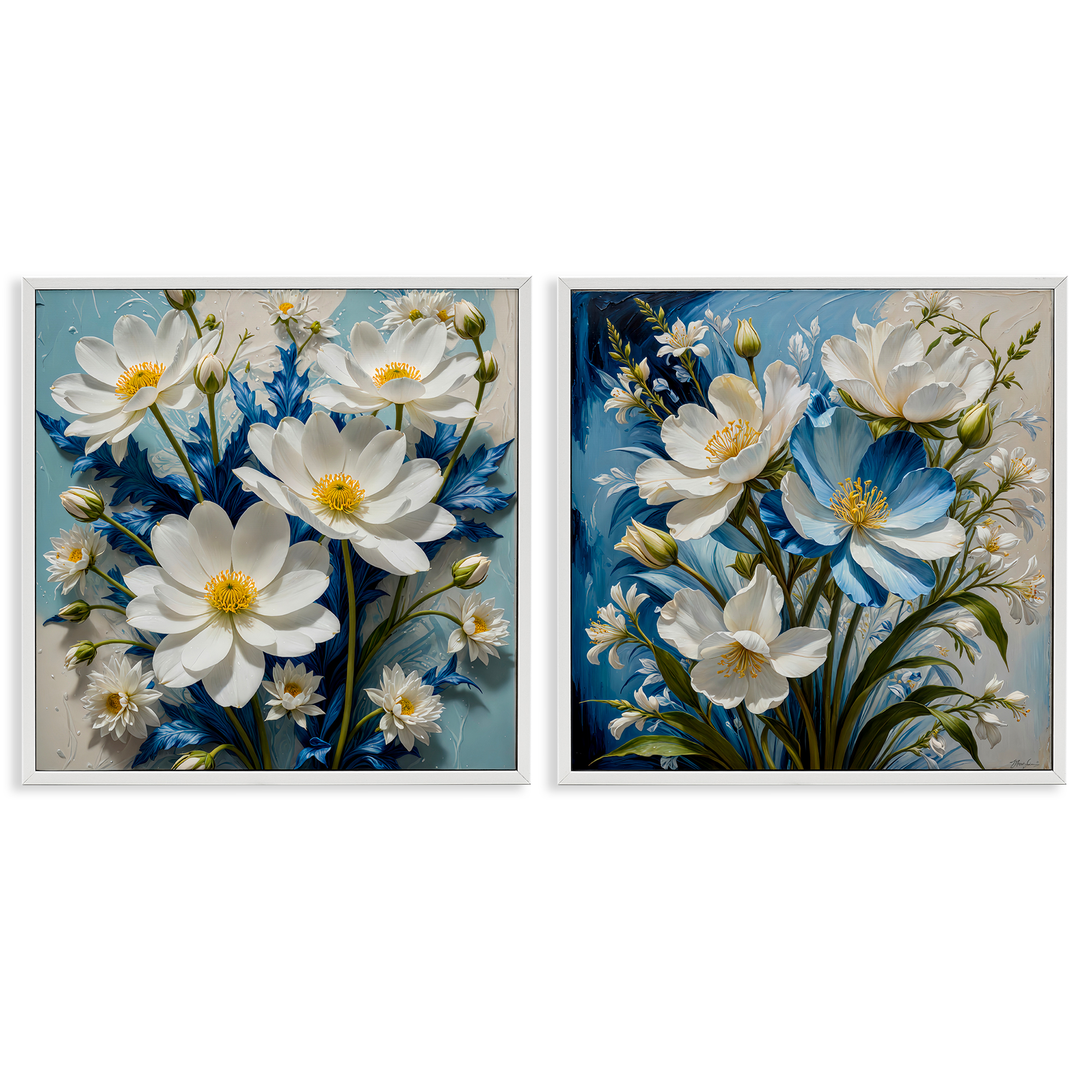 Stupell Industries Bold Floral Bunches Floral & Botanical Painting White Framed Art Print Wall Art, 12 x 12, Set of 2