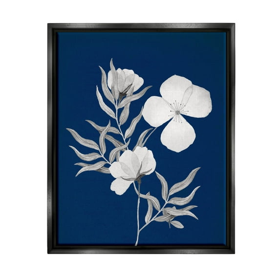 Stupell Industries Bold Floral Sprig Leaves Graphic Art Jet Black Floating Framed Canvas Print Wall Art, Design by Kourtni Gunn