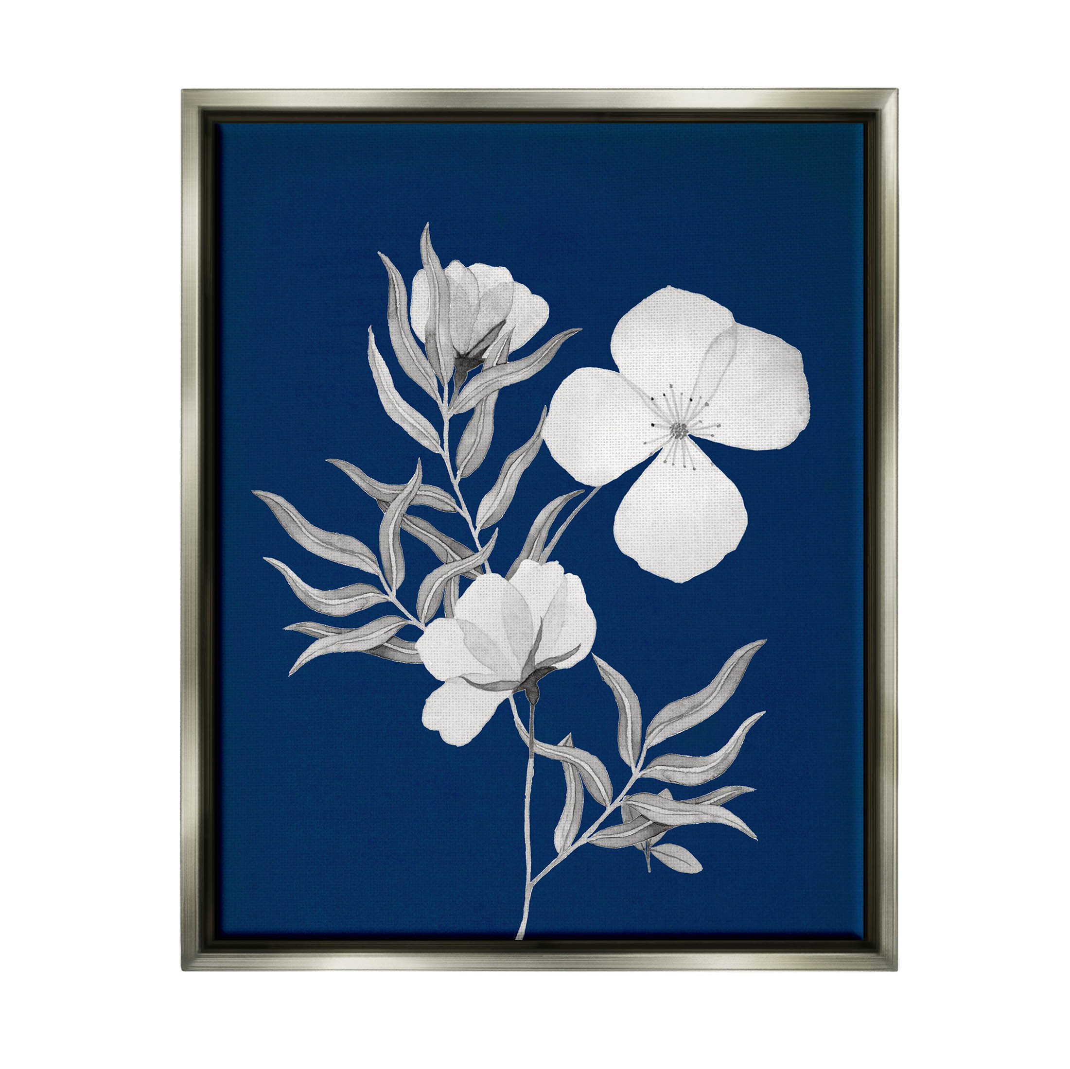 Stupell Industries Bold Floral Sprig Leaves Graphic Art Luster Gray Floating Framed Canvas Print Wall Art, Design by Kourtni Gunn