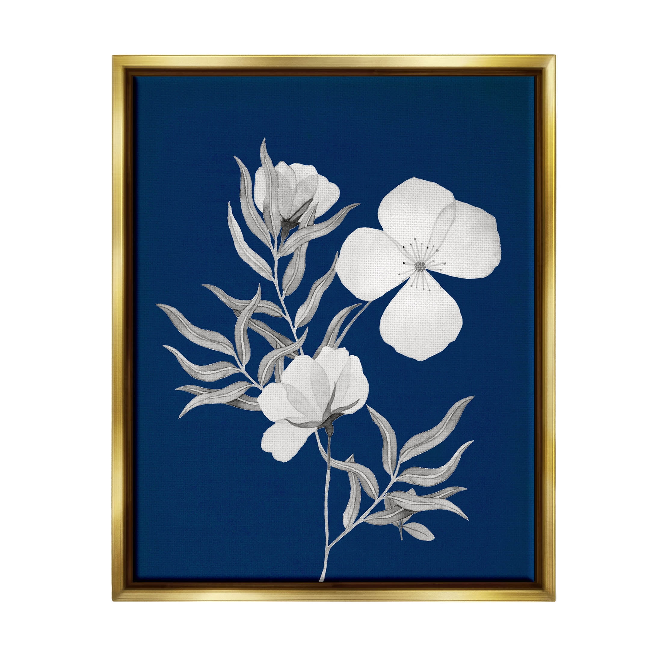 Stupell Industries Bold Floral Sprig Leaves Graphic Art Metallic Gold Floating Framed Canvas Print Wall Art, Design by Kourtni Gunn