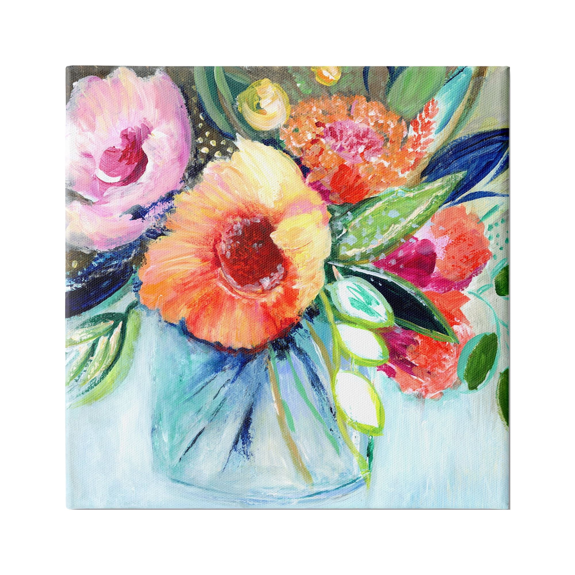 Stupell Industries Bold Flower Bloom Bouquet Blue Orange Pink Arrangement, 17 x 17,Design by Janet Tava