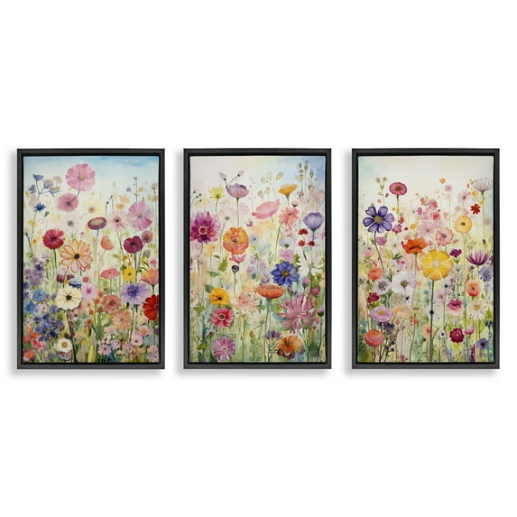 Stupell Industries Bold Flower Meadow Horizon Plants & Flowers Painting Black Floater Framed Canvas Art Print Wall Art, 21 x 31, Set of 3