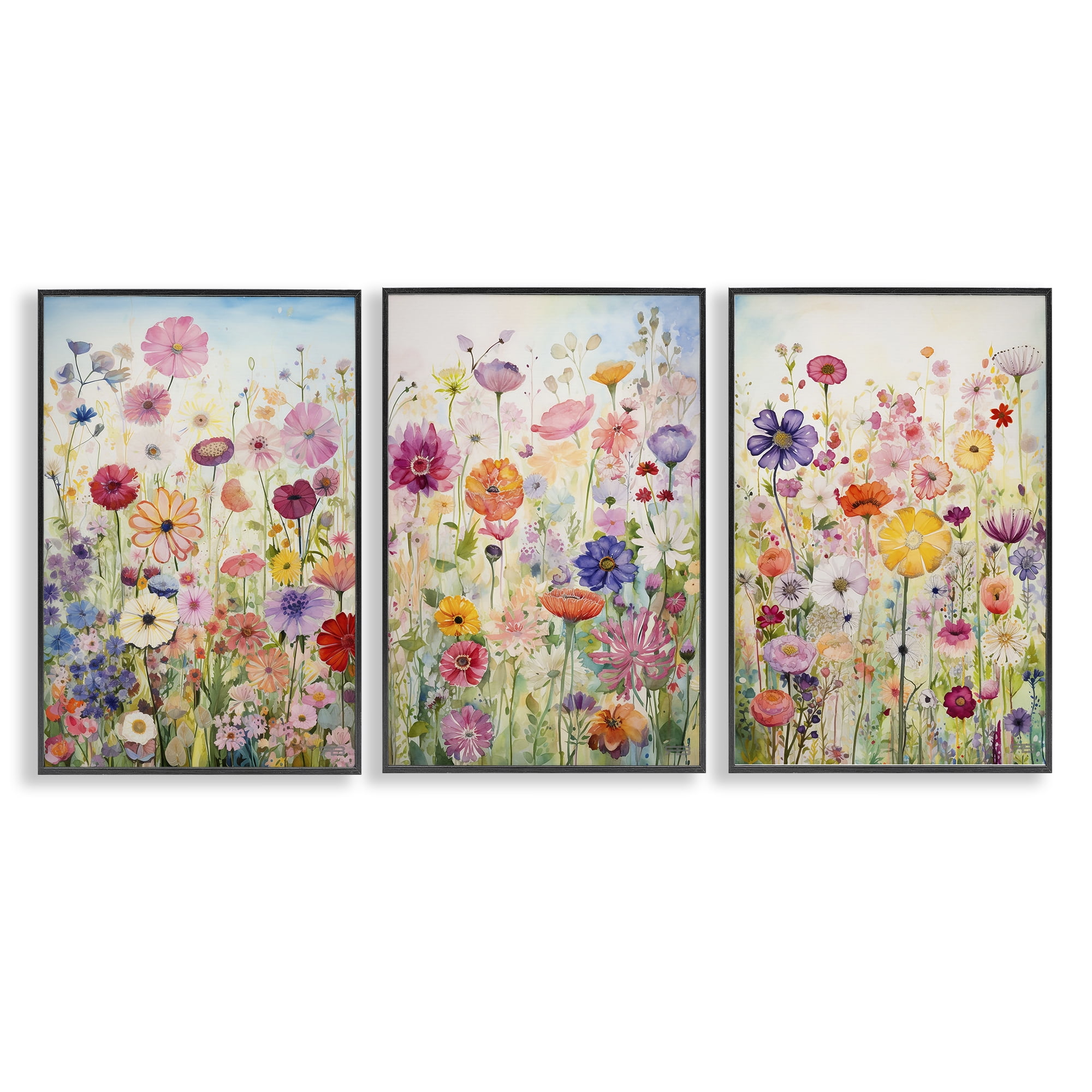 Stupell Industries Bold Flower Meadow Horizon Plants & Flowers Painting Black Framed Art Print Wall Art, 16 x 24, Set of 3