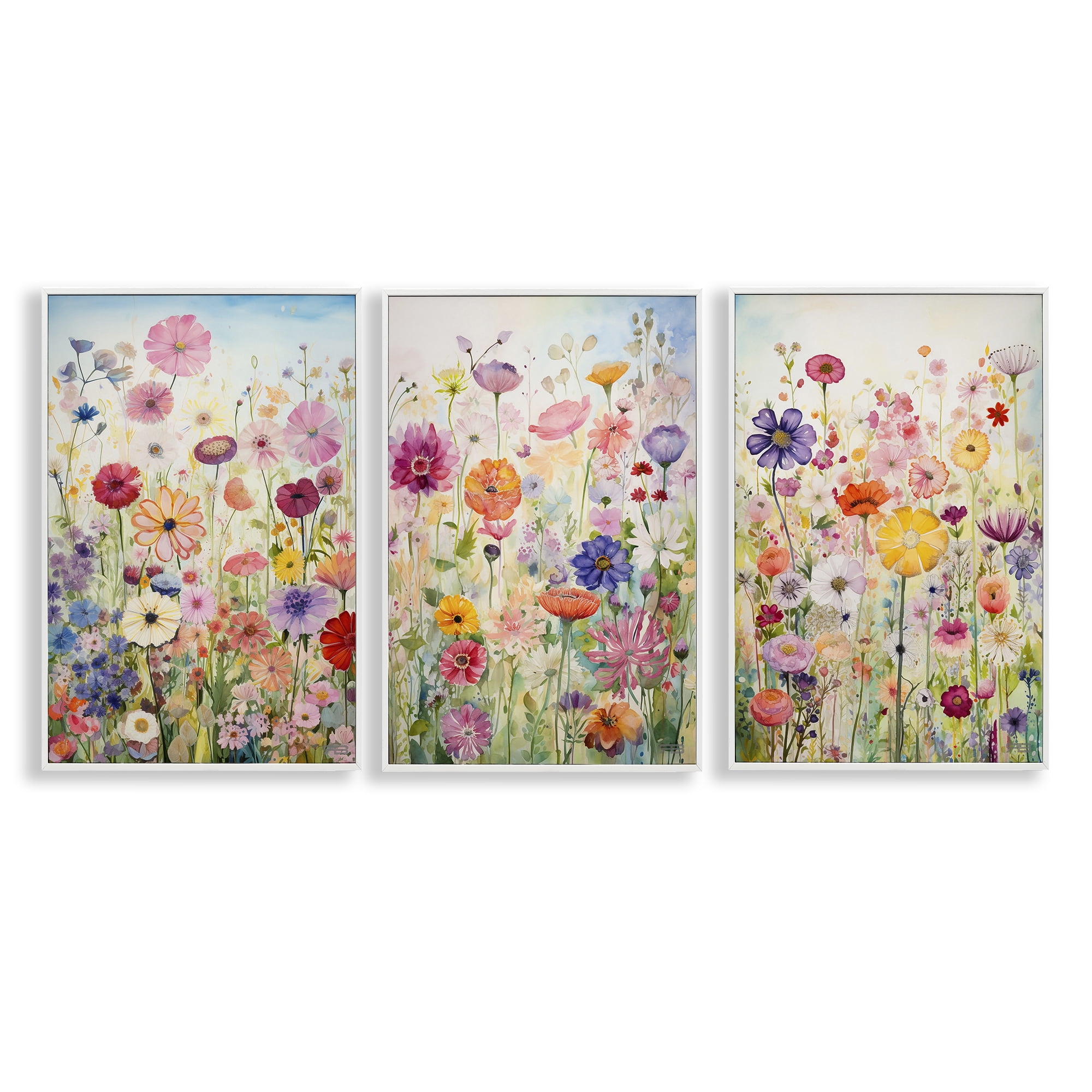 Stupell Industries Bold Flower Meadow Horizon Plants & Flowers Painting White Framed Art Print Wall Art, 12 x 18, Set of 3