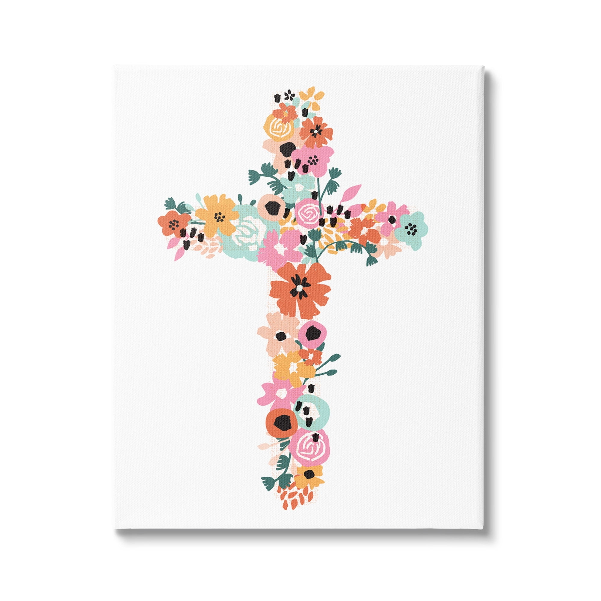 Stupell Industries Bold Flowers Cross Symbol Floral Arrangement Design Canvas Wall Art, 24 x 30, Design by Jess Bruggink