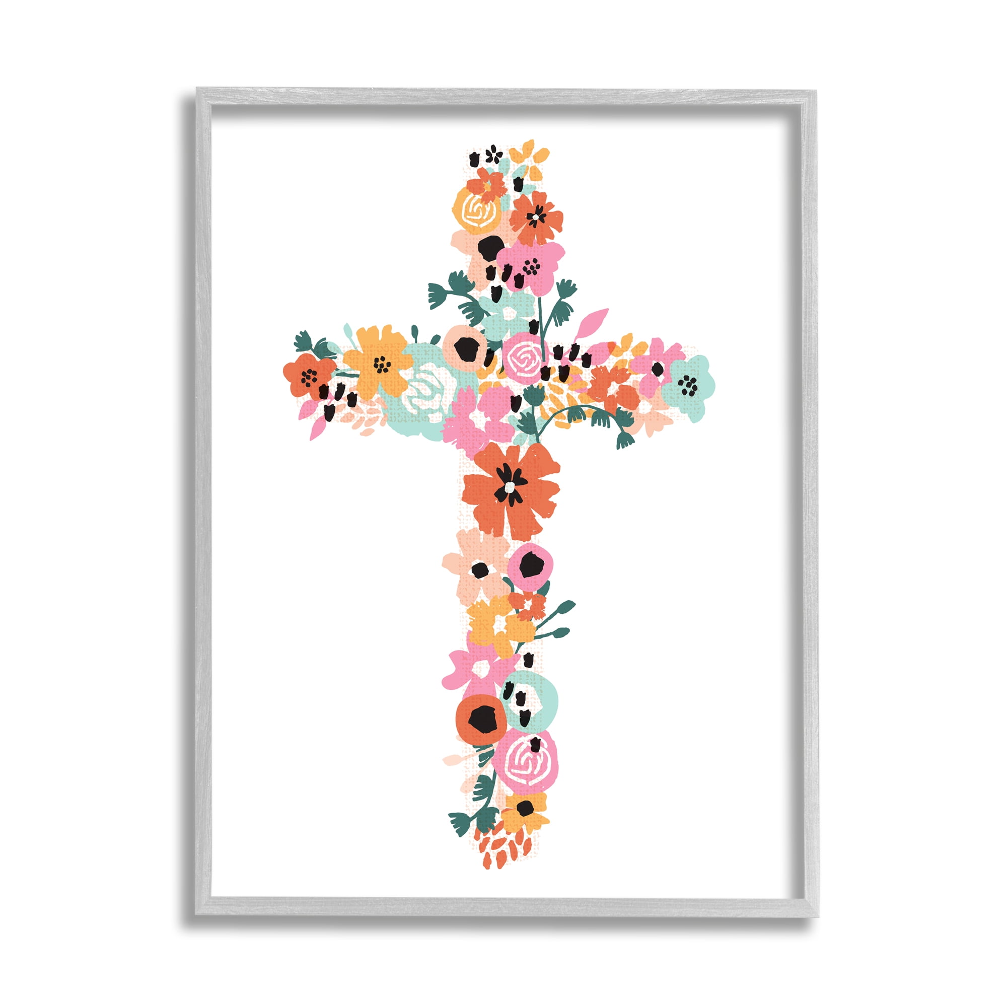 Stupell Industries Bold Flowers Cross Symbol Floral Arrangement Design Framed Wall Art, 11 x 14, Design by Jess Bruggink
