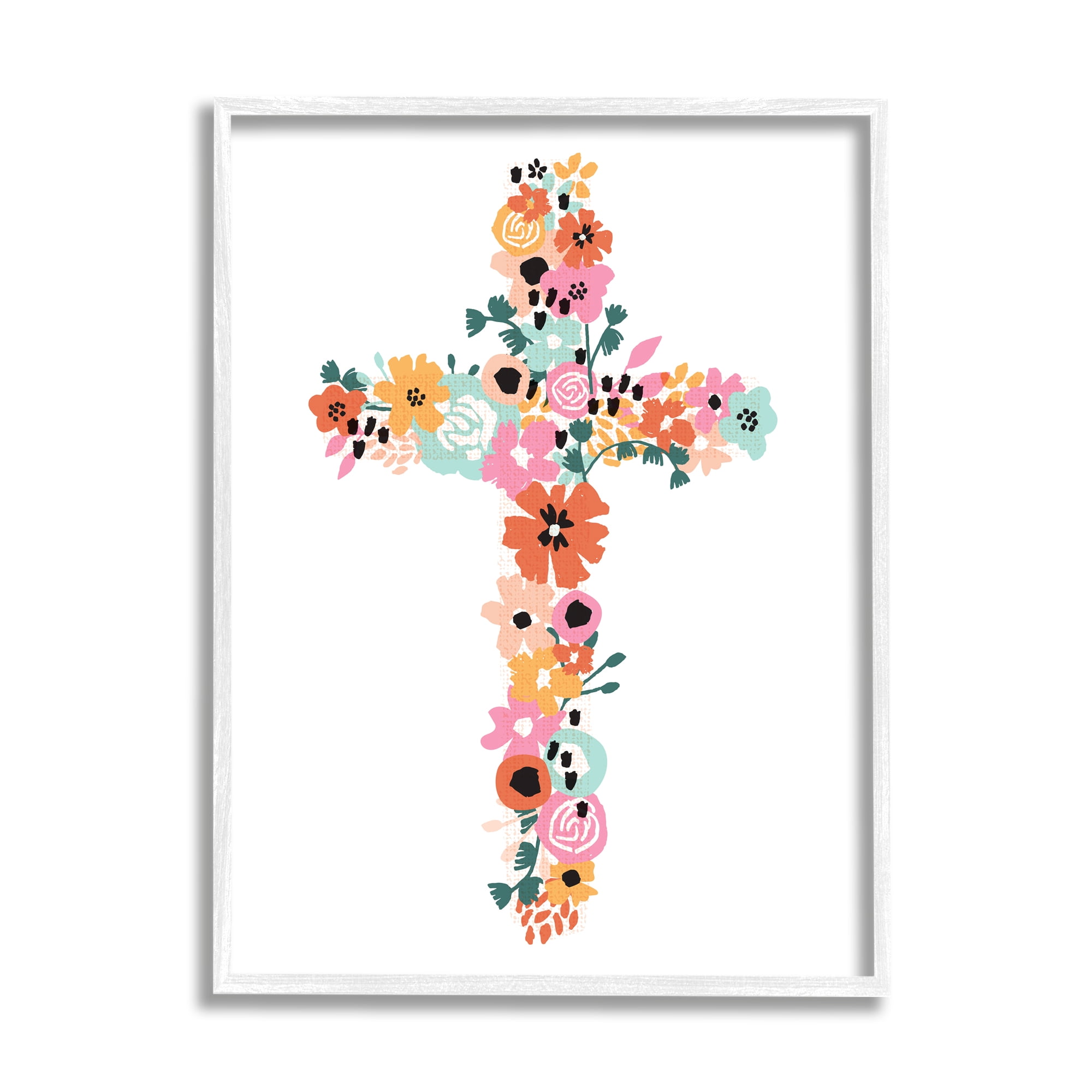 Stupell Industries Bold Flowers Cross Symbol Floral Arrangement Design Framed Wall Art, 16 x 20, Design by Jess Bruggink