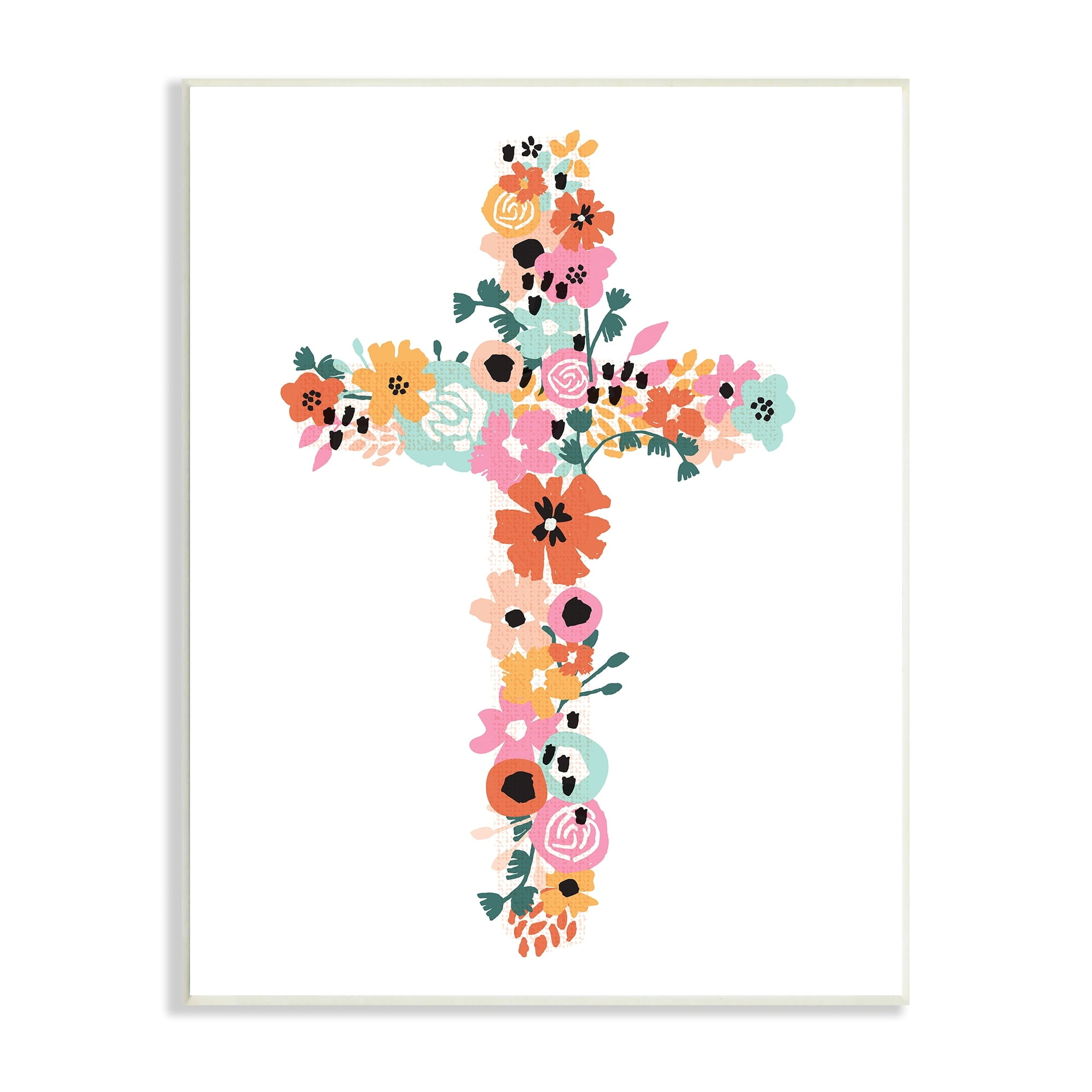 Stupell Industries Bold Flowers Cross Symbol Floral Arrangement Design Wood Wall Art, 13 x 19, Design by Jess Bruggink