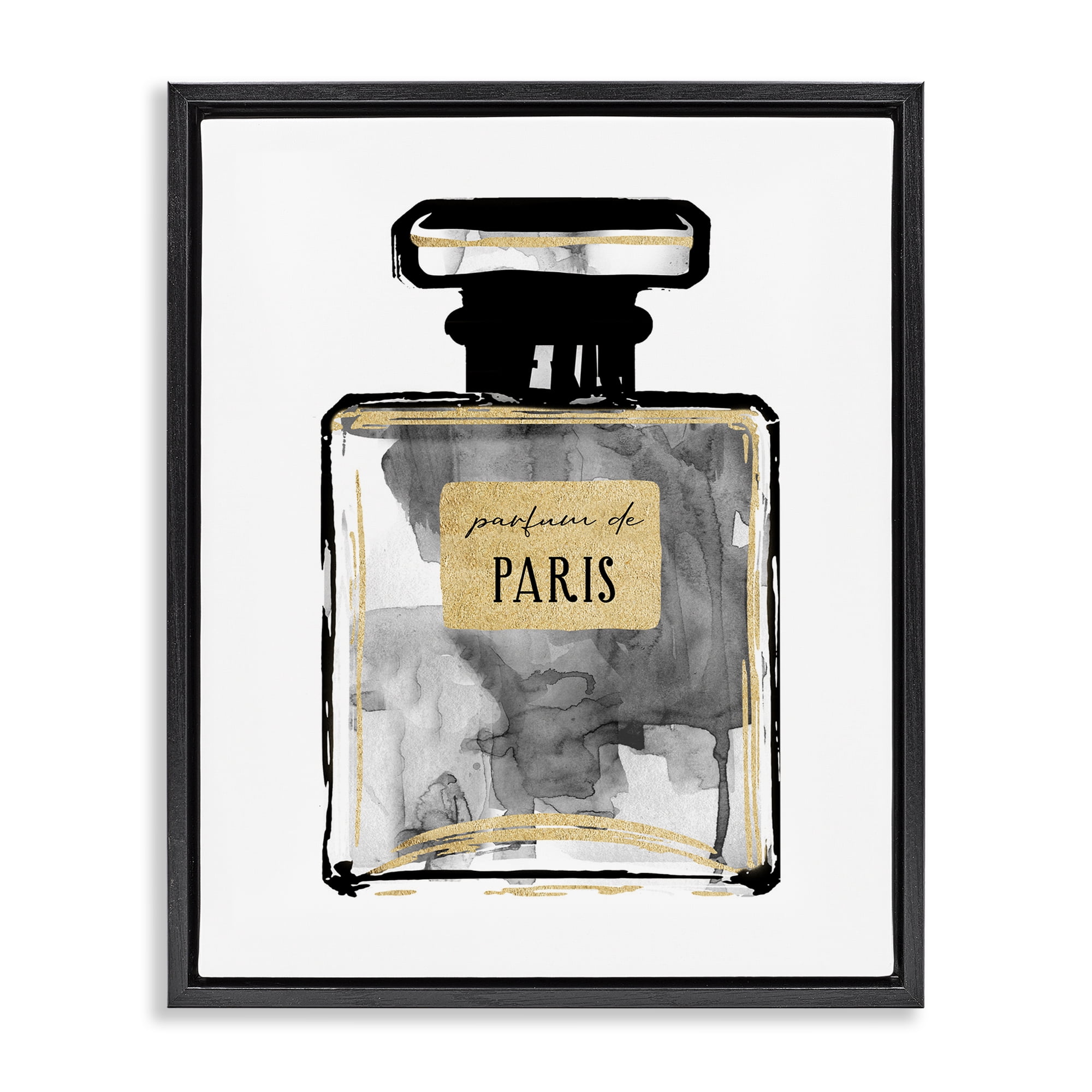 Stupell Industries Bold French Perfume Beauty & Fashion Painting Black Floater Framed Art Print Wall Art, 25 x 31