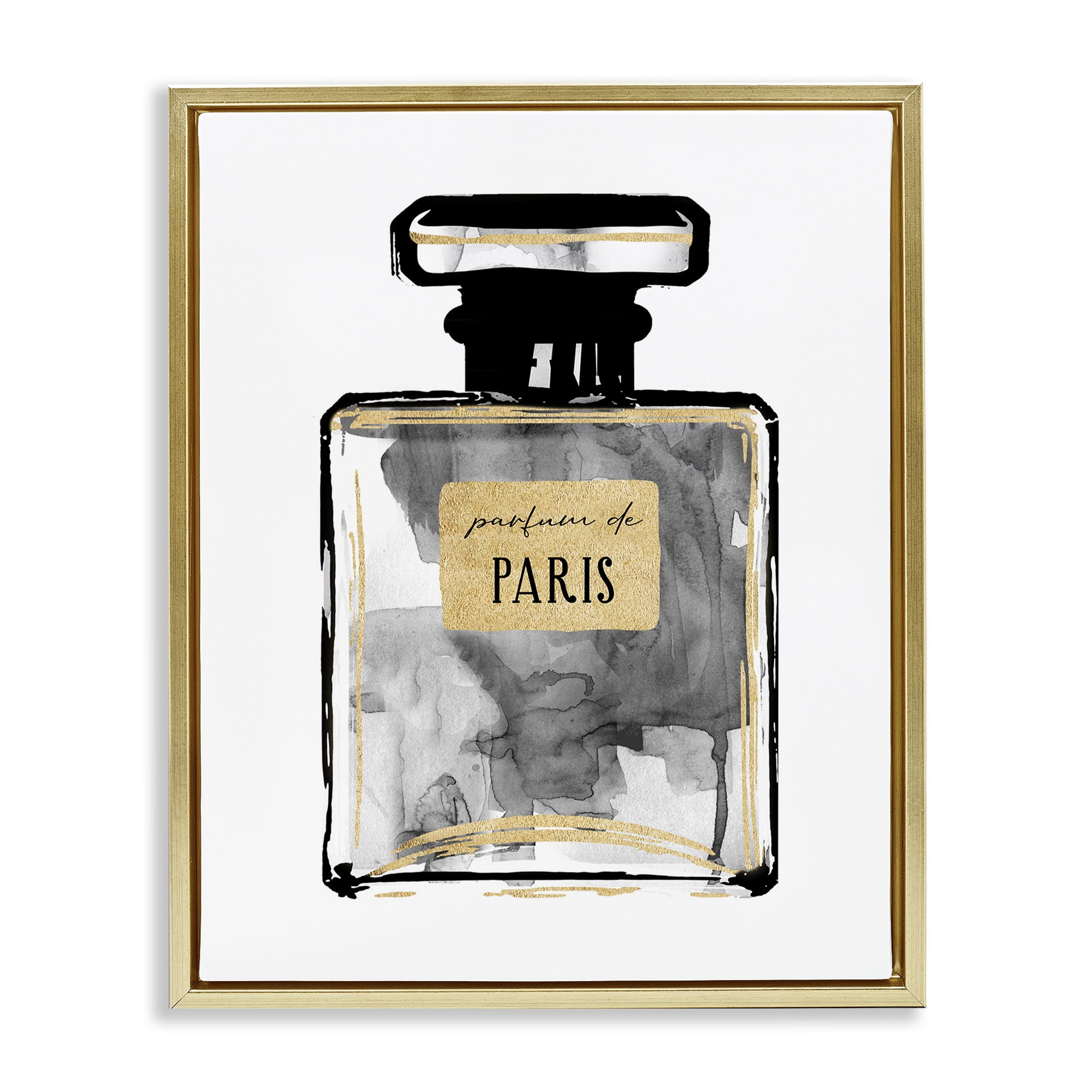 Stupell Industries Bold French Perfume Beauty & Fashion Painting Gold Floater Framed Art Print Wall Art, 17 x 21