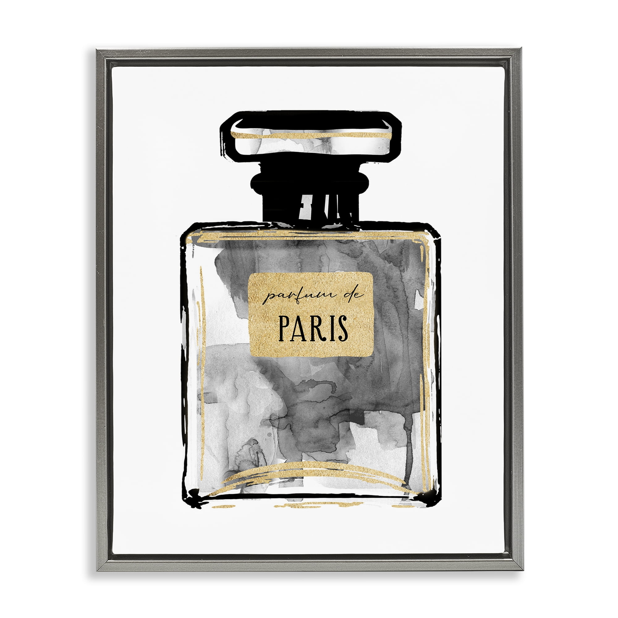 Stupell Industries Bold French Perfume Beauty & Fashion Painting Gray Floater Framed Art Print Wall Art, 17 x 21