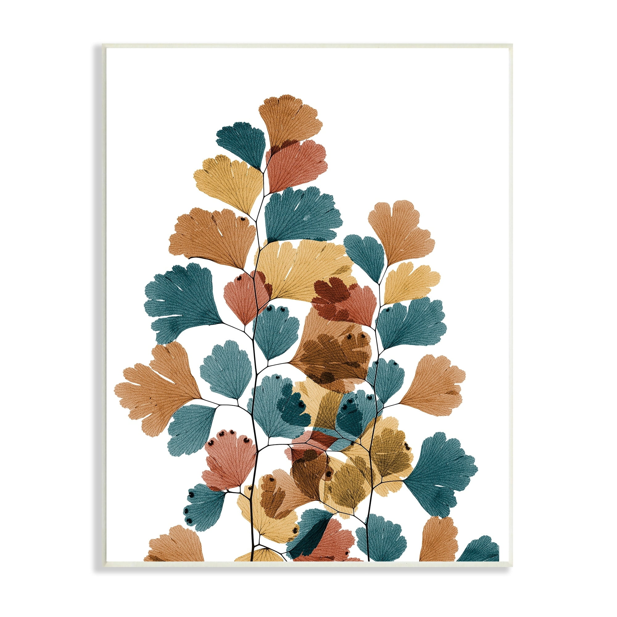 Stupell Industries Bold Ginkgo Leaf Arrangement Blue Orange Modern Botanicals, 13 x 19,Design by Albert Koetsier