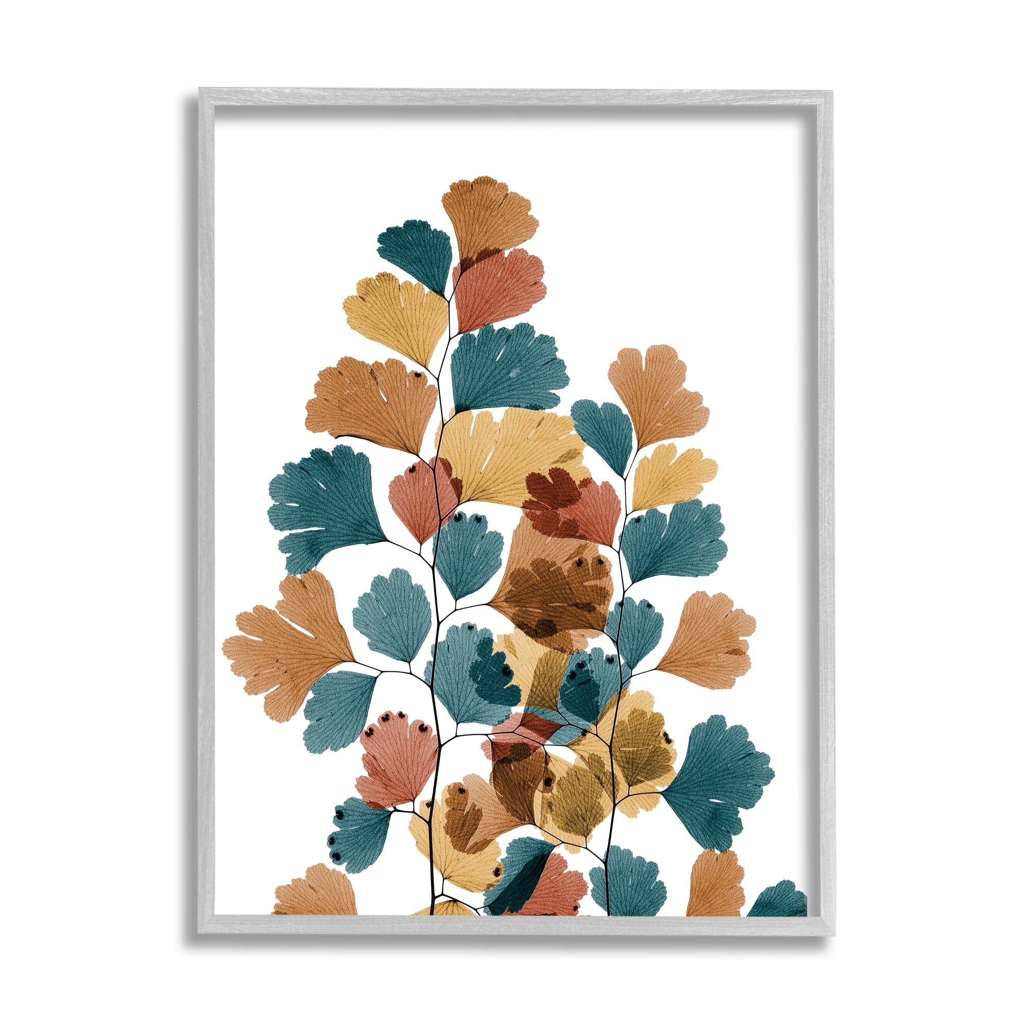 Stupell Industries Bold Ginkgo Leaf Arrangement Blue Orange Modern Botanicals, 24 x 30,Design by Albert Koetsier
