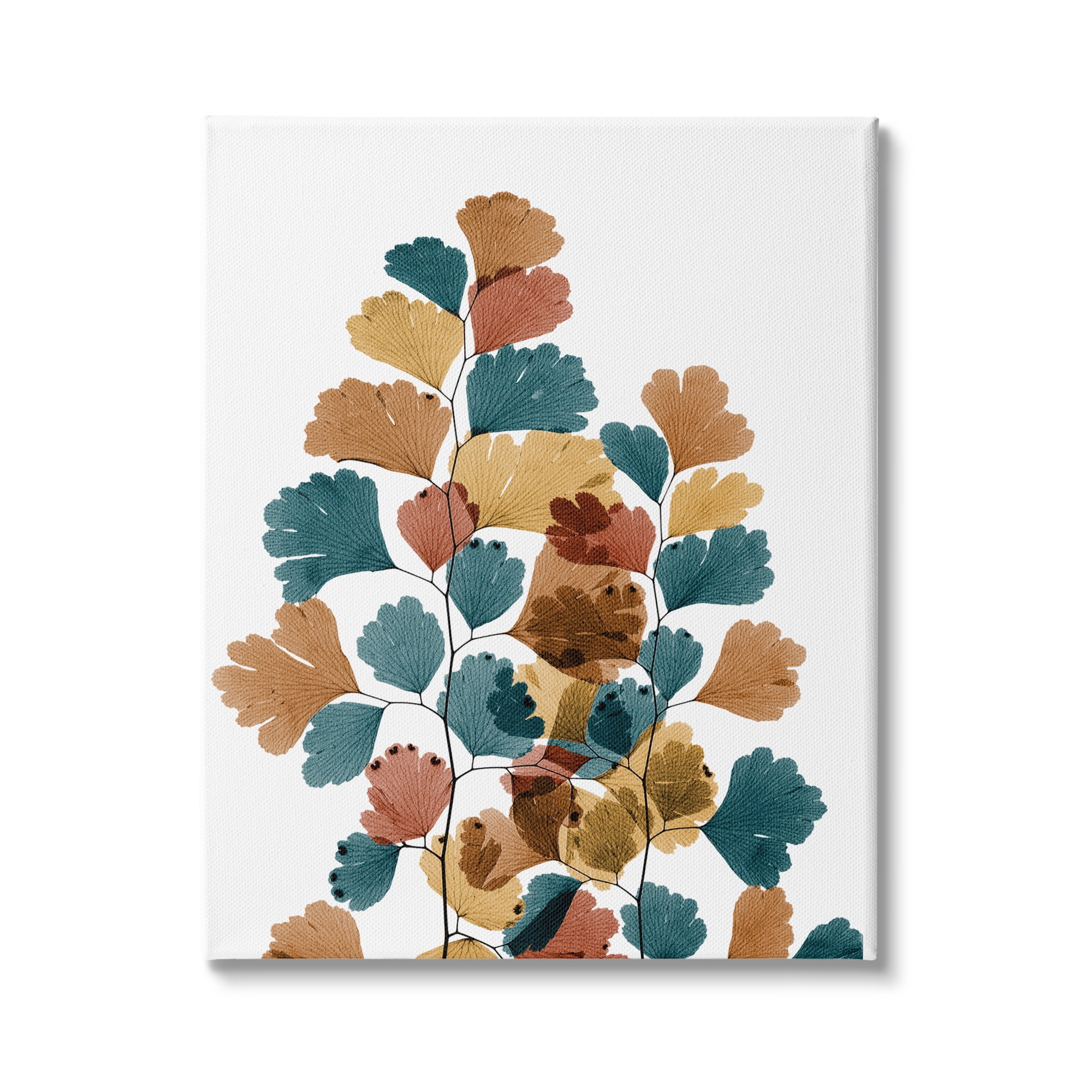Stupell Industries Bold Ginkgo Leaf Arrangement Blue Orange Modern Botanicals, 24 x 30,Design by Albert Koetsier